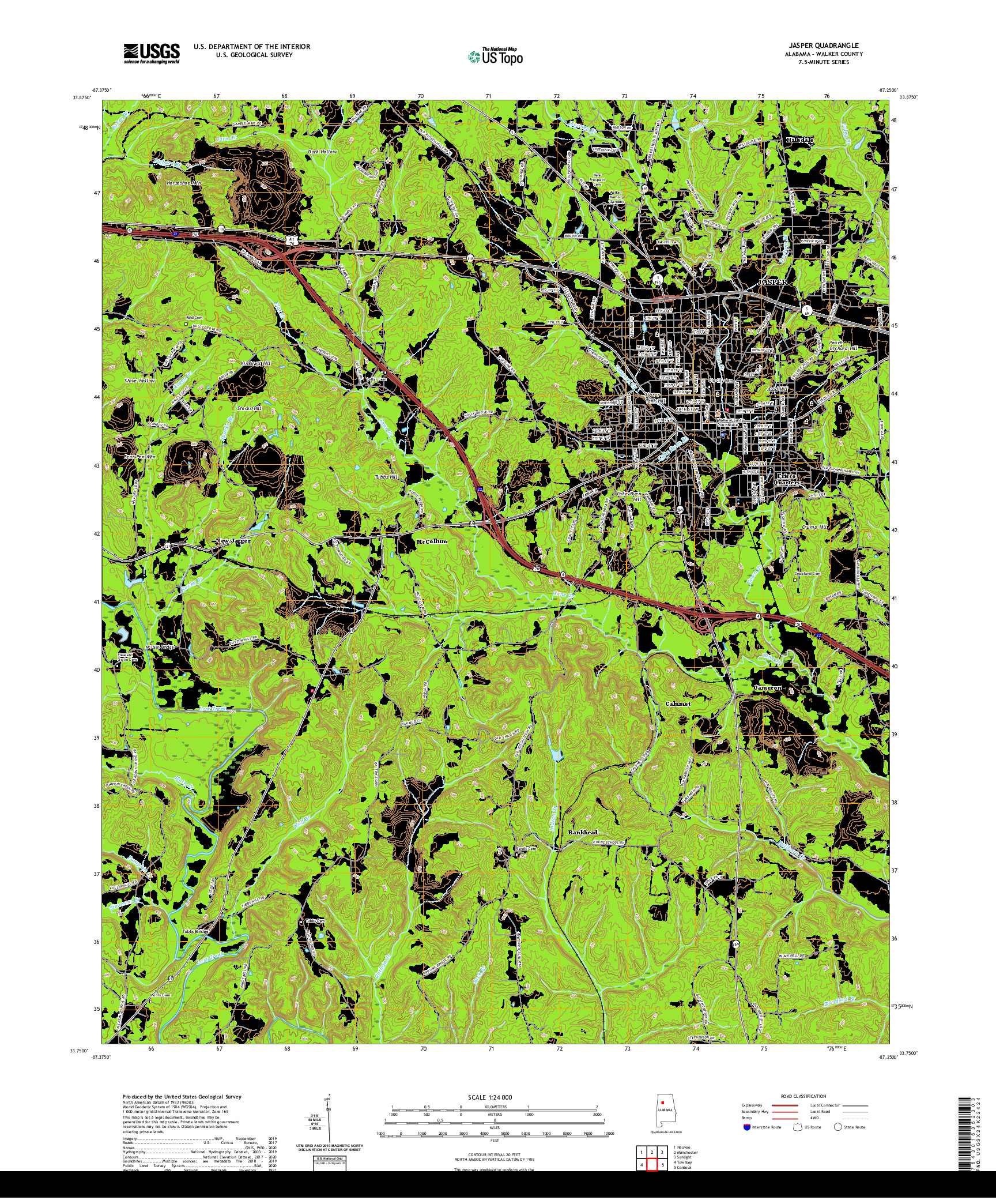 USGS US TOPO 7.5-MINUTE MAP FOR JASPER, AL 2020