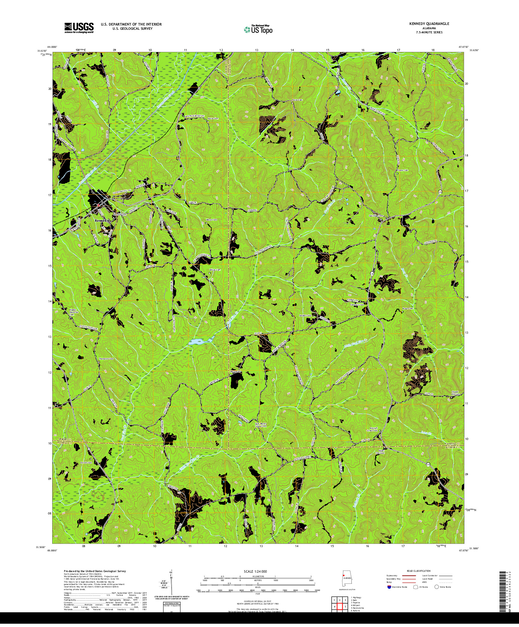 USGS US TOPO 7.5-MINUTE MAP FOR KENNEDY, AL 2020