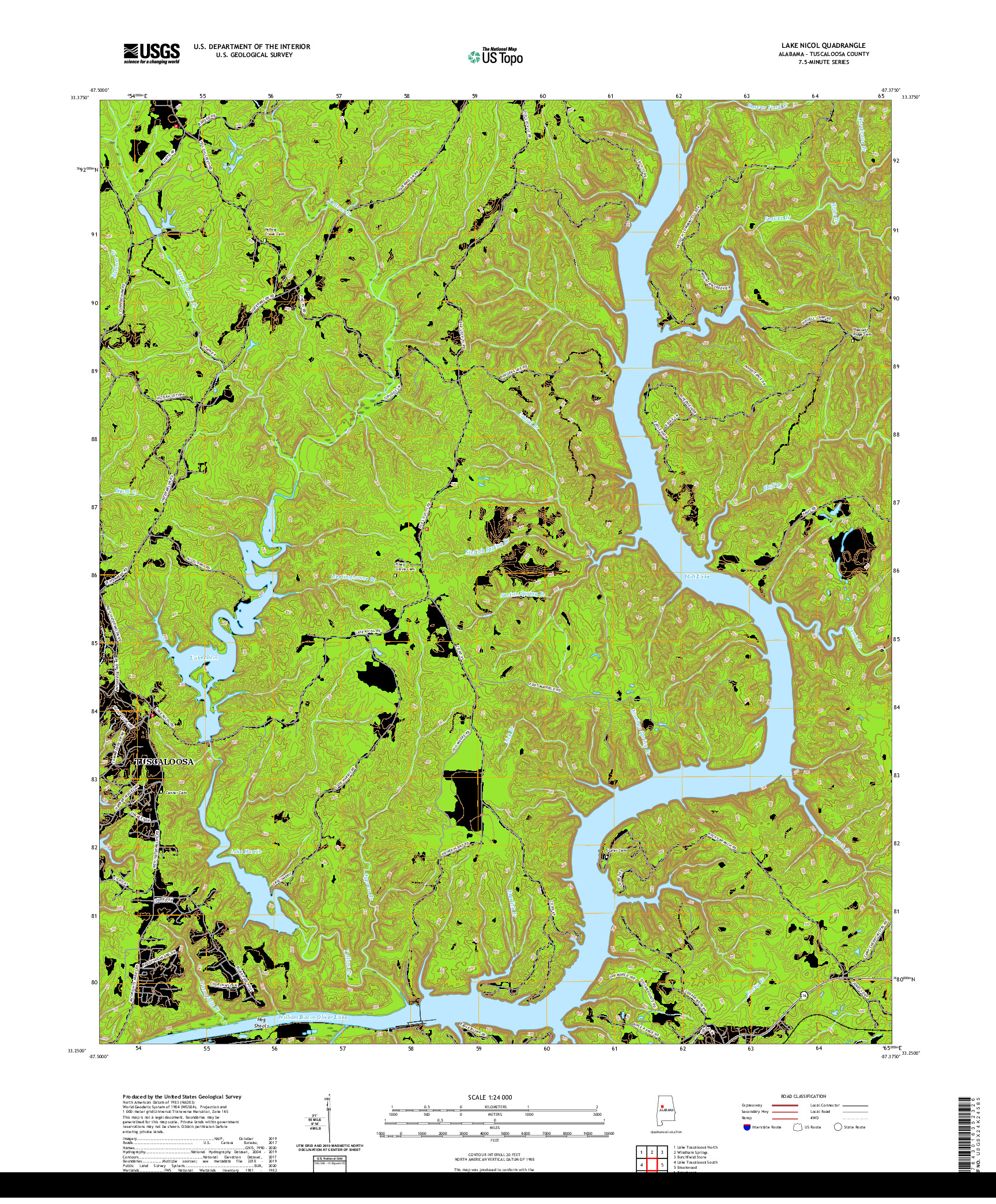 USGS US TOPO 7.5-MINUTE MAP FOR LAKE NICOL, AL 2020