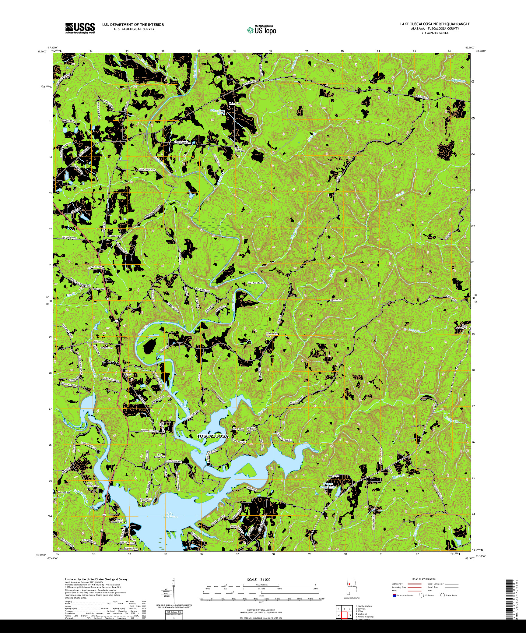 USGS US TOPO 7.5-MINUTE MAP FOR LAKE TUSCALOOSA NORTH, AL 2020