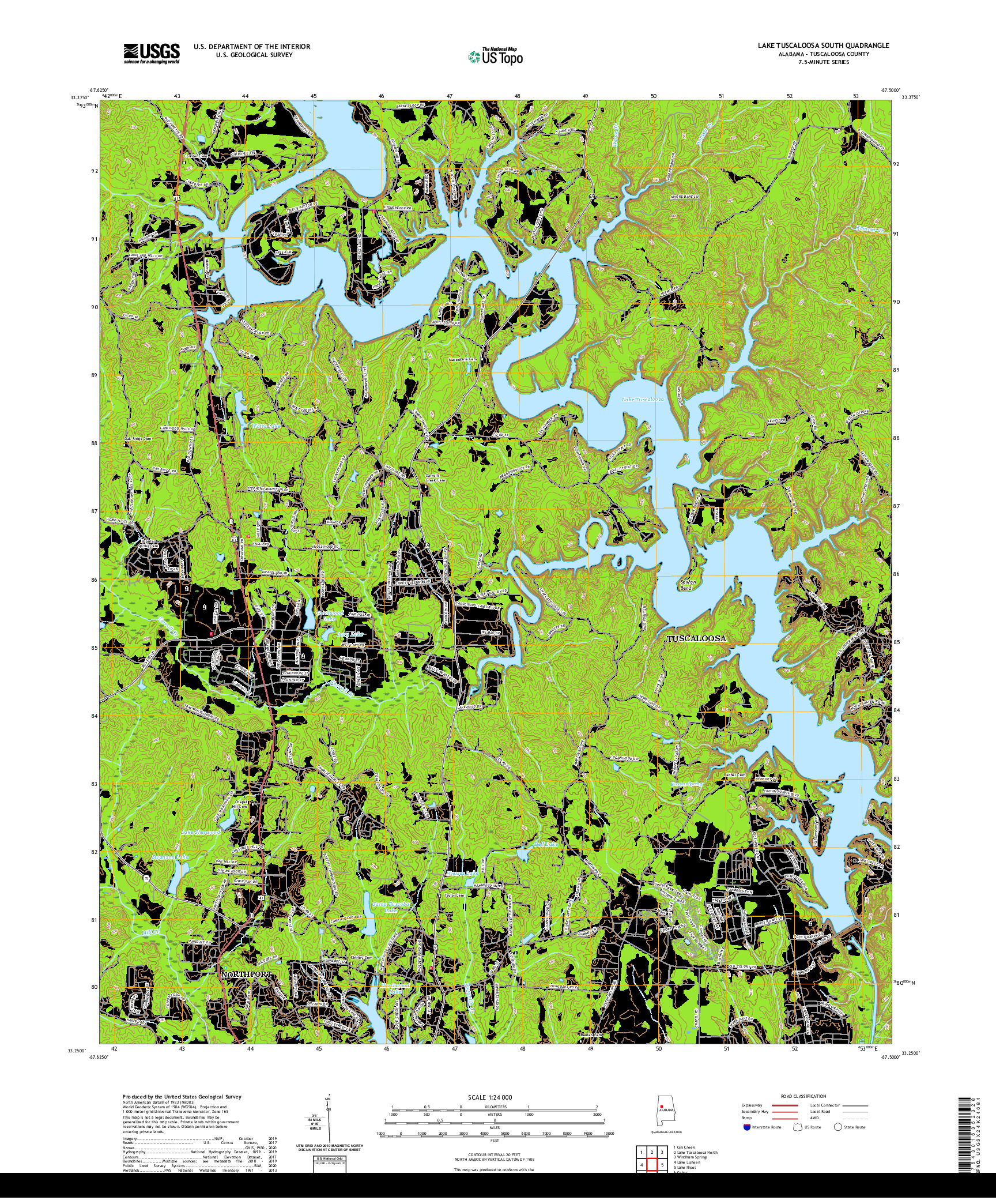 USGS US TOPO 7.5-MINUTE MAP FOR LAKE TUSCALOOSA SOUTH, AL 2020
