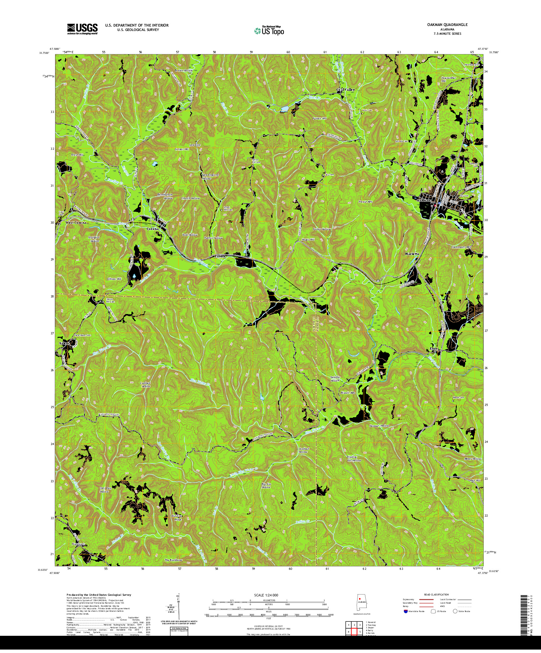 USGS US TOPO 7.5-MINUTE MAP FOR OAKMAN, AL 2020