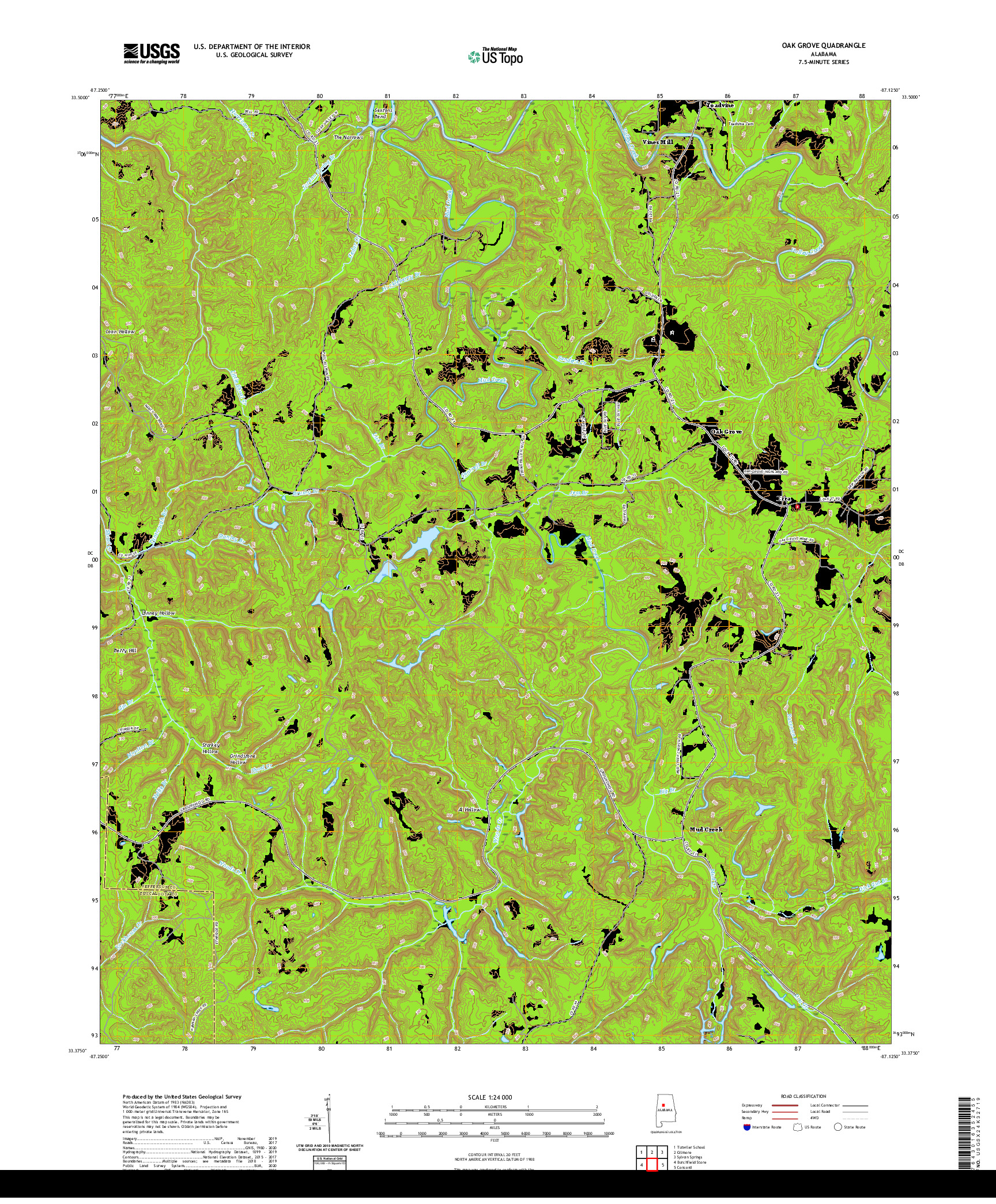 USGS US TOPO 7.5-MINUTE MAP FOR OAK GROVE, AL 2020