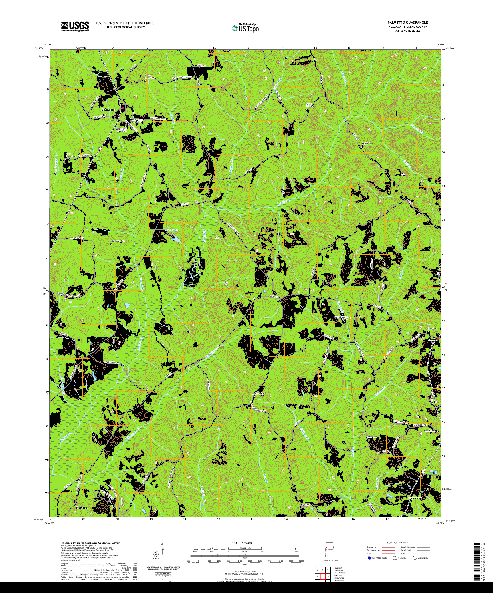 USGS US TOPO 7.5-MINUTE MAP FOR PALMETTO, AL 2020