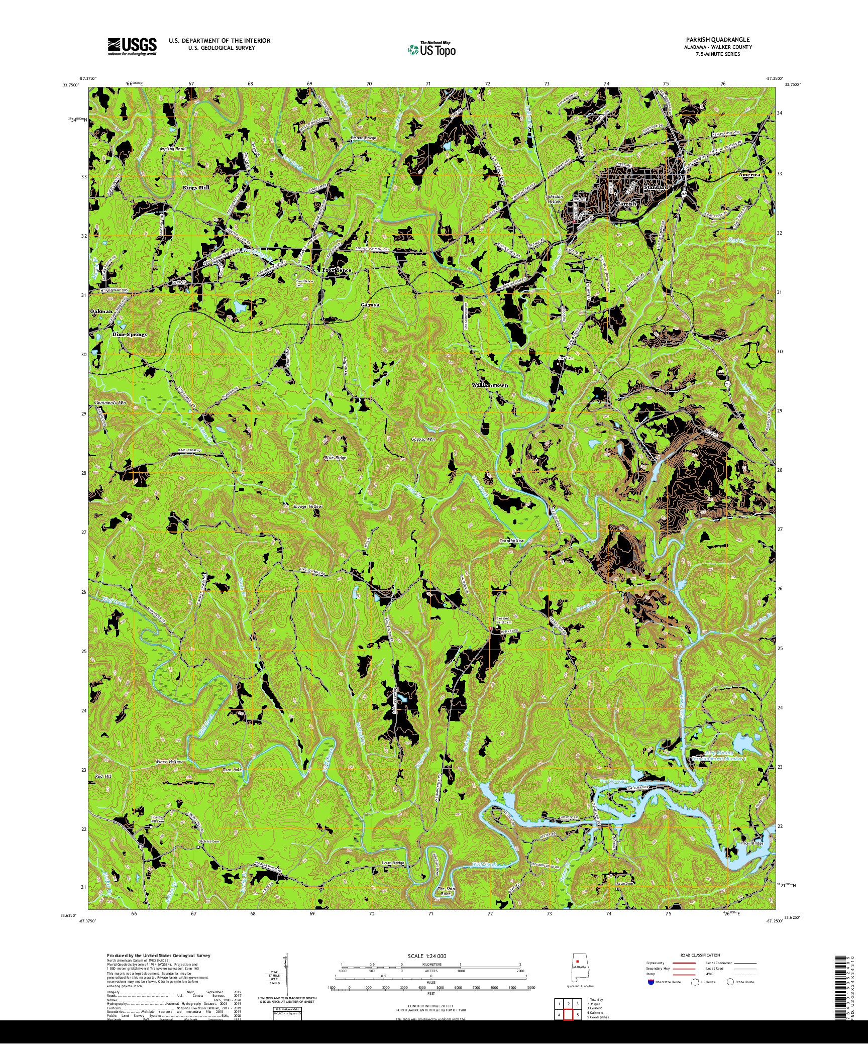 USGS US TOPO 7.5-MINUTE MAP FOR PARRISH, AL 2020