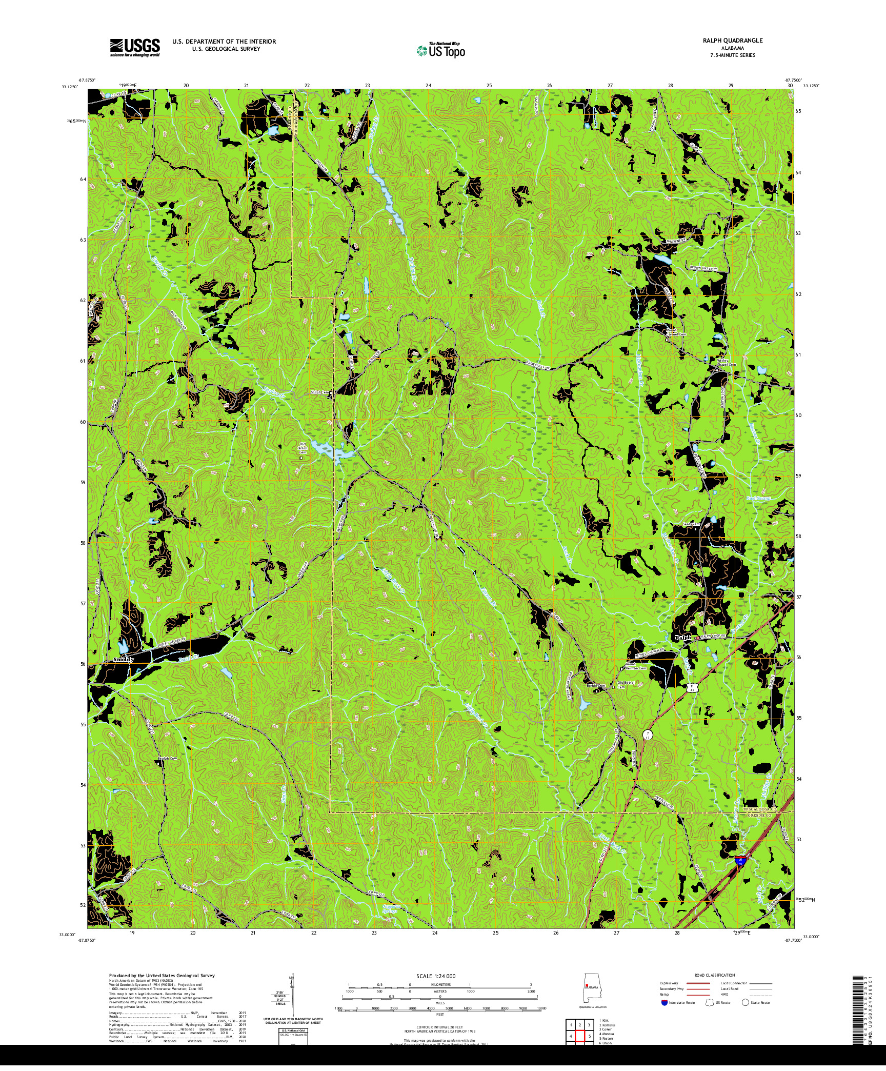 USGS US TOPO 7.5-MINUTE MAP FOR RALPH, AL 2020