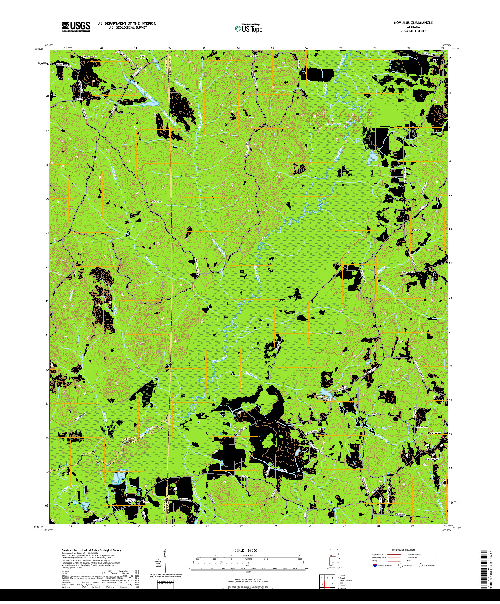 USGS US TOPO 7.5-MINUTE MAP FOR ROMULUS, AL 2020