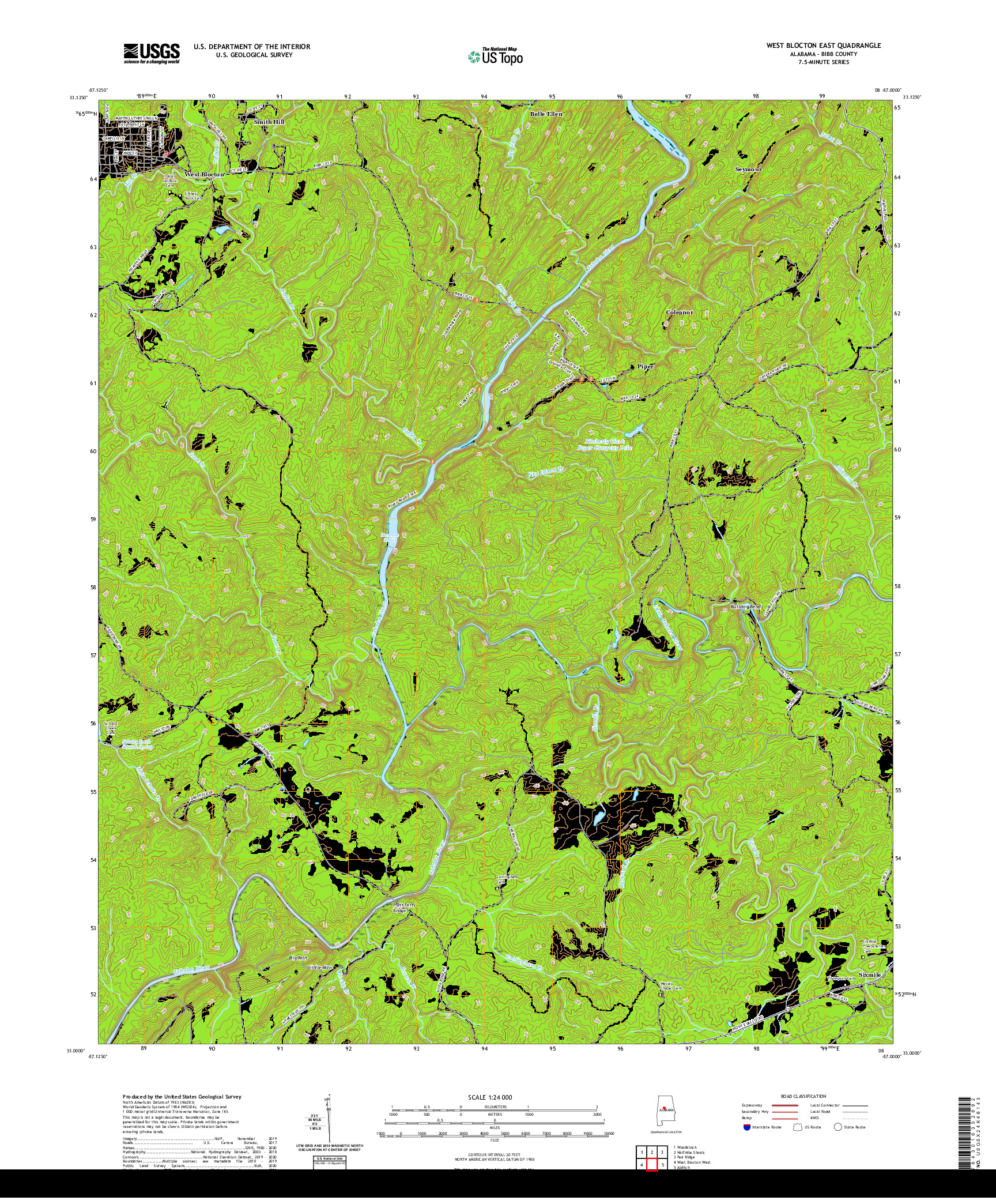 USGS US TOPO 7.5-MINUTE MAP FOR WEST BLOCTON EAST, AL 2020