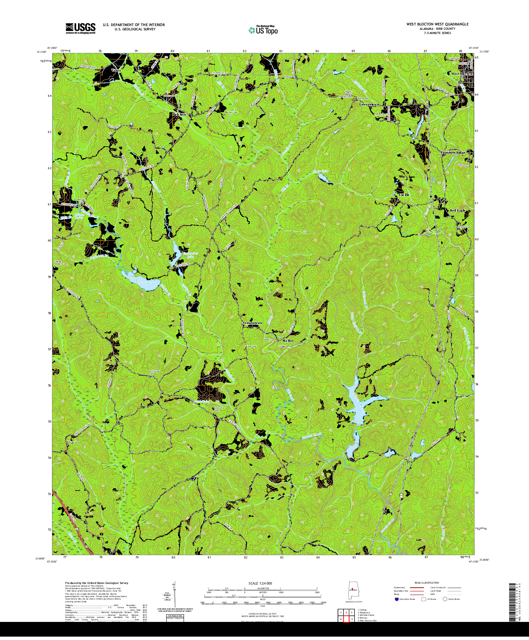 USGS US TOPO 7.5-MINUTE MAP FOR WEST BLOCTON WEST, AL 2020