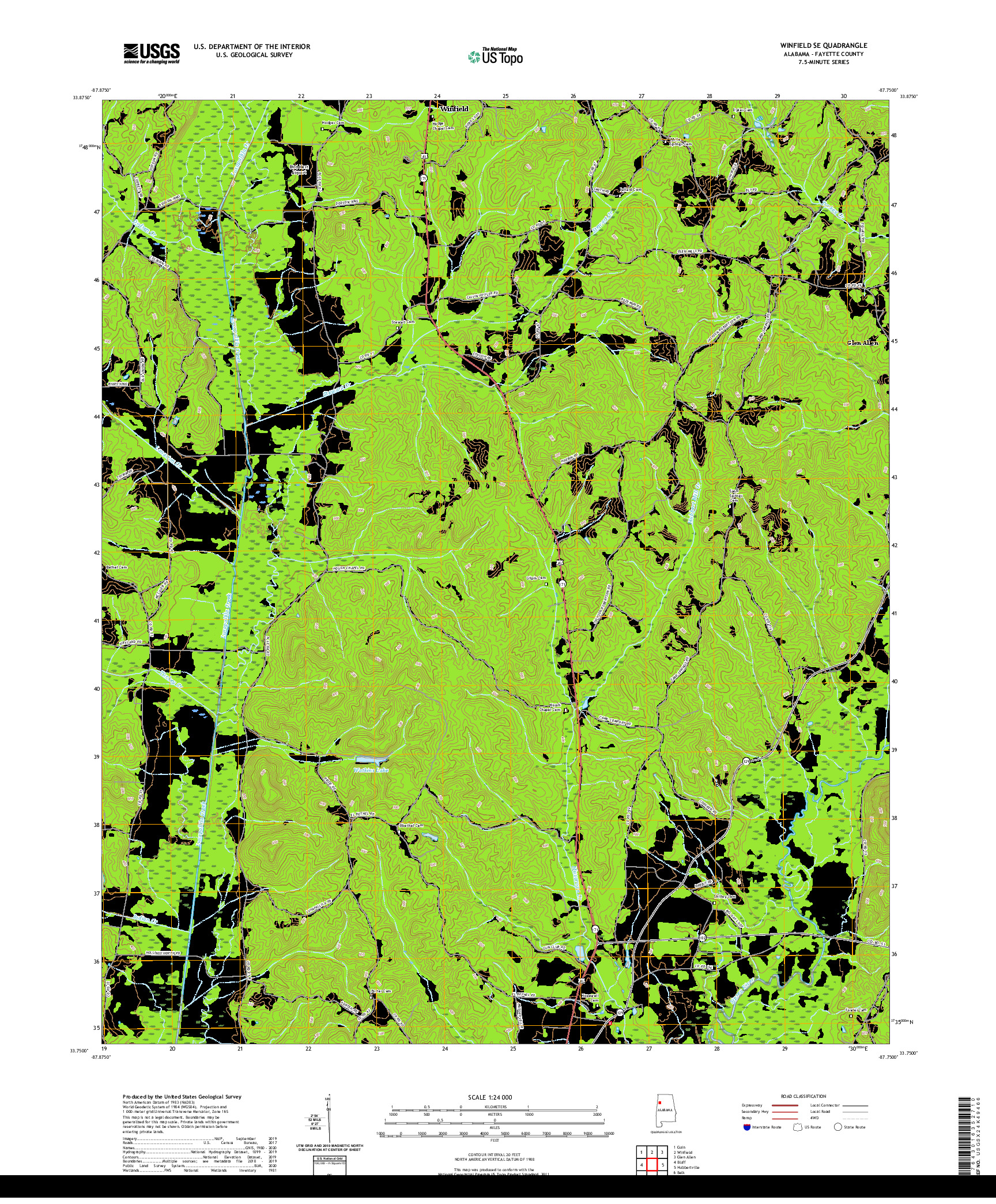 USGS US TOPO 7.5-MINUTE MAP FOR WINFIELD SE, AL 2020