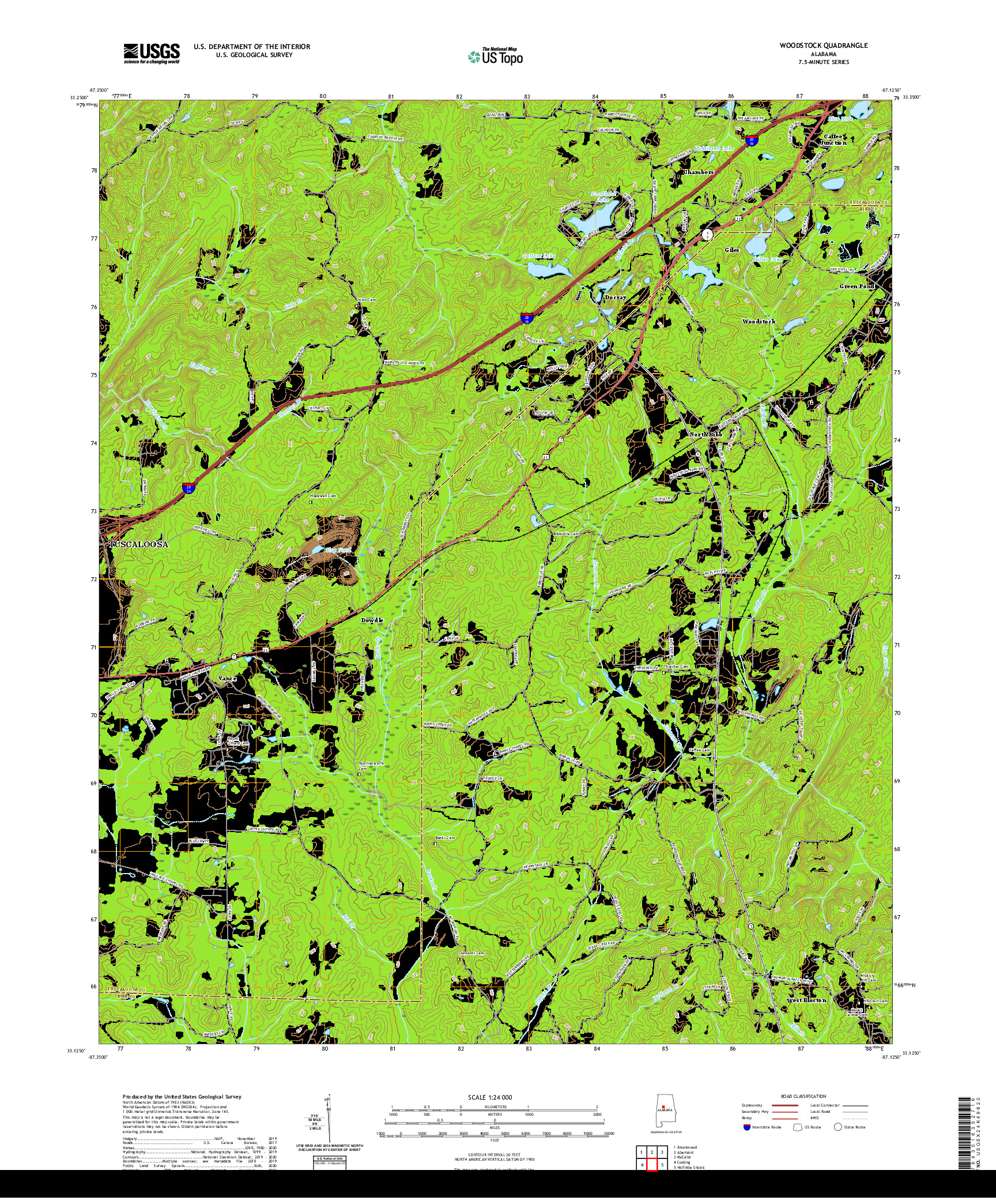 USGS US TOPO 7.5-MINUTE MAP FOR WOODSTOCK, AL 2020