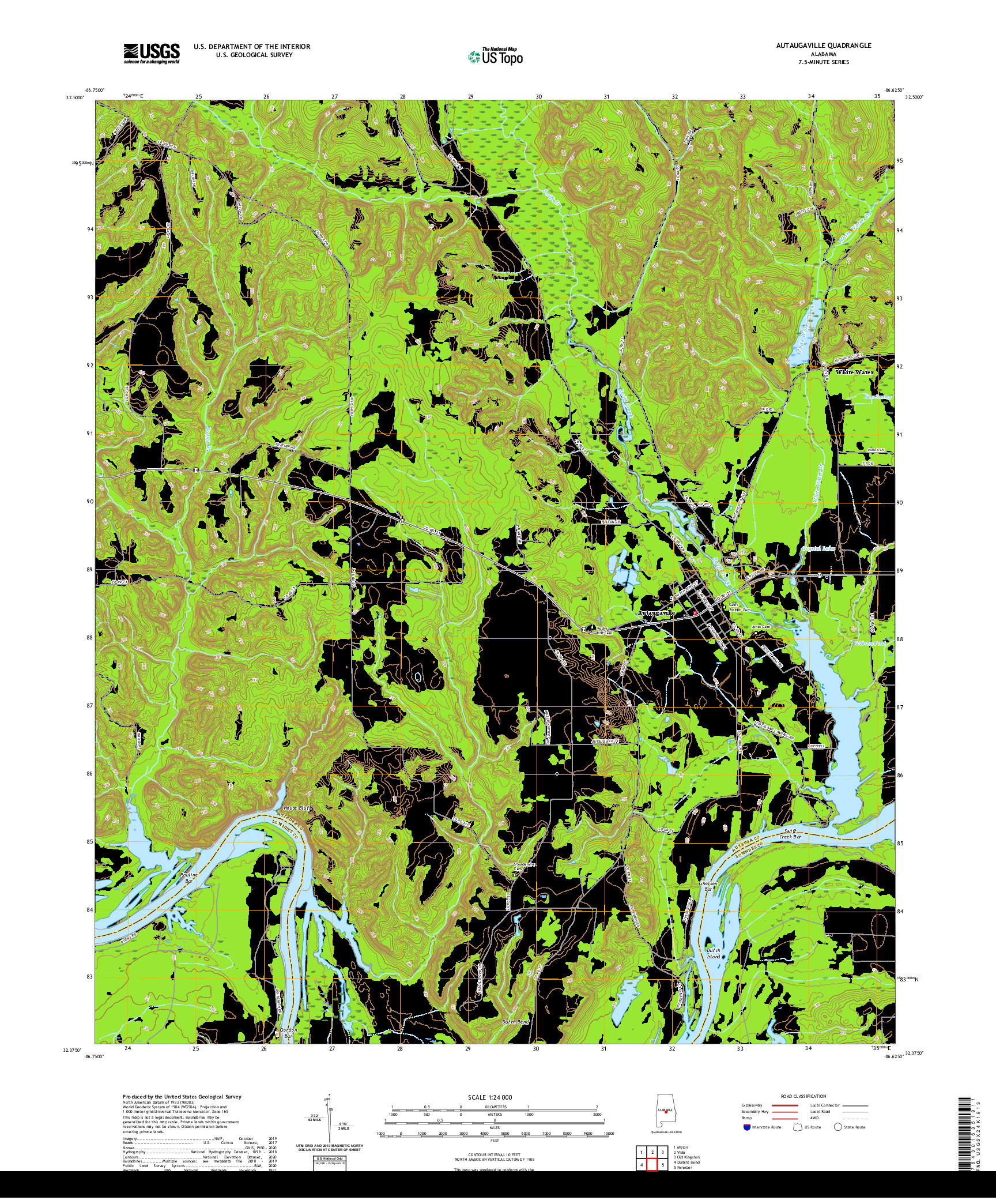 USGS US TOPO 7.5-MINUTE MAP FOR AUTAUGAVILLE, AL 2020