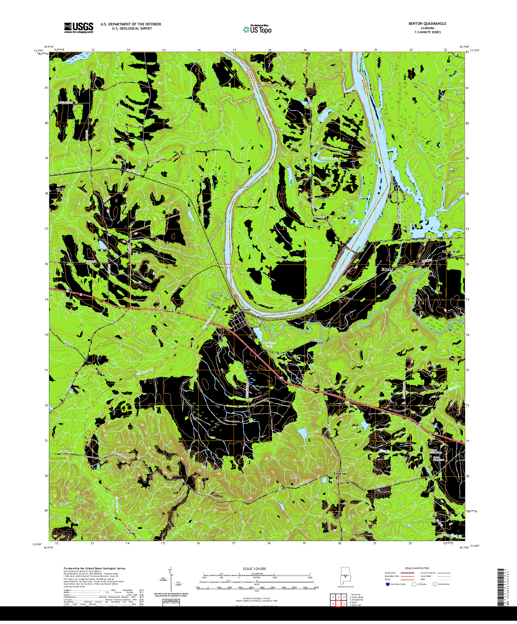 USGS US TOPO 7.5-MINUTE MAP FOR BENTON, AL 2020