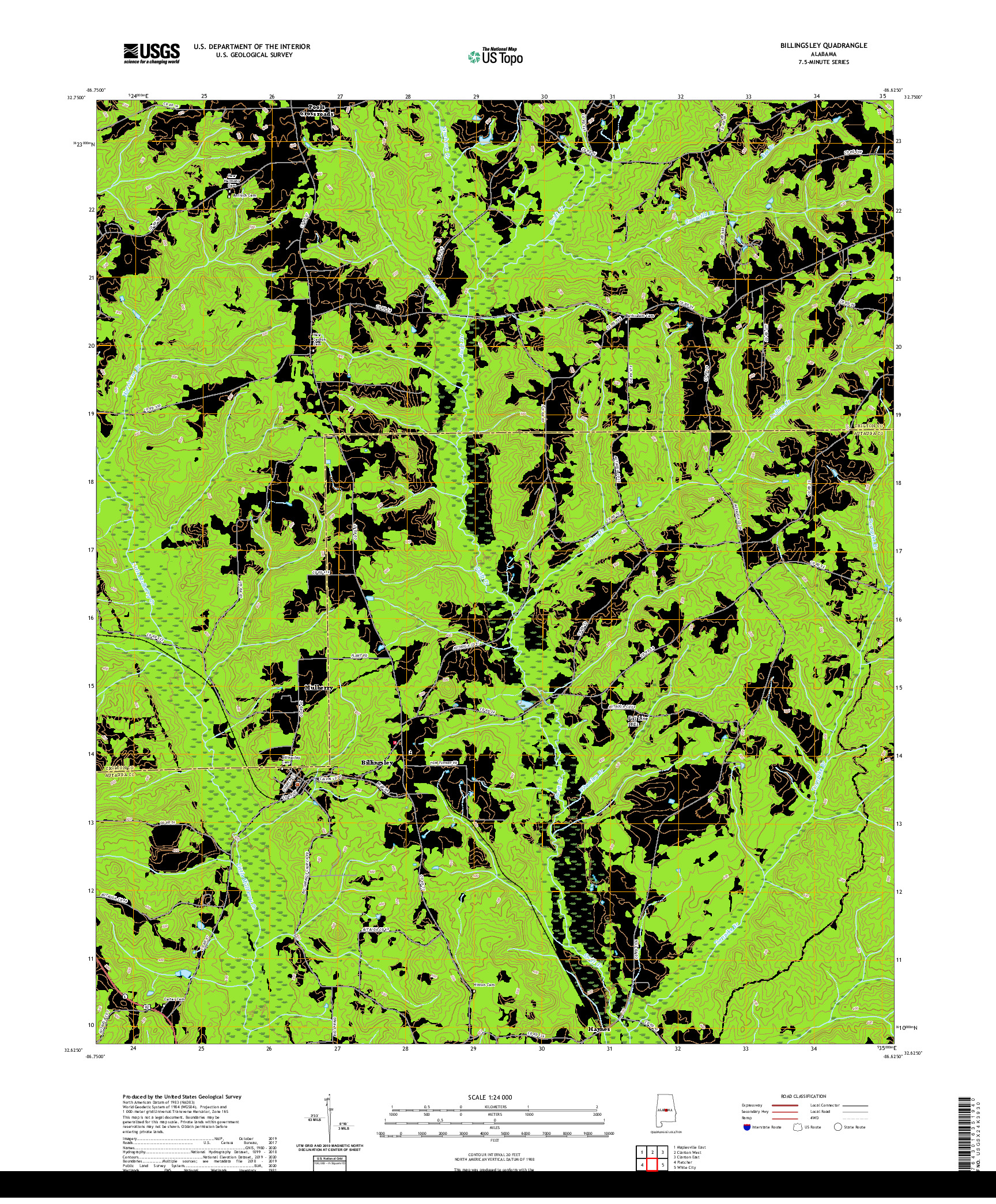 USGS US TOPO 7.5-MINUTE MAP FOR BILLINGSLEY, AL 2020