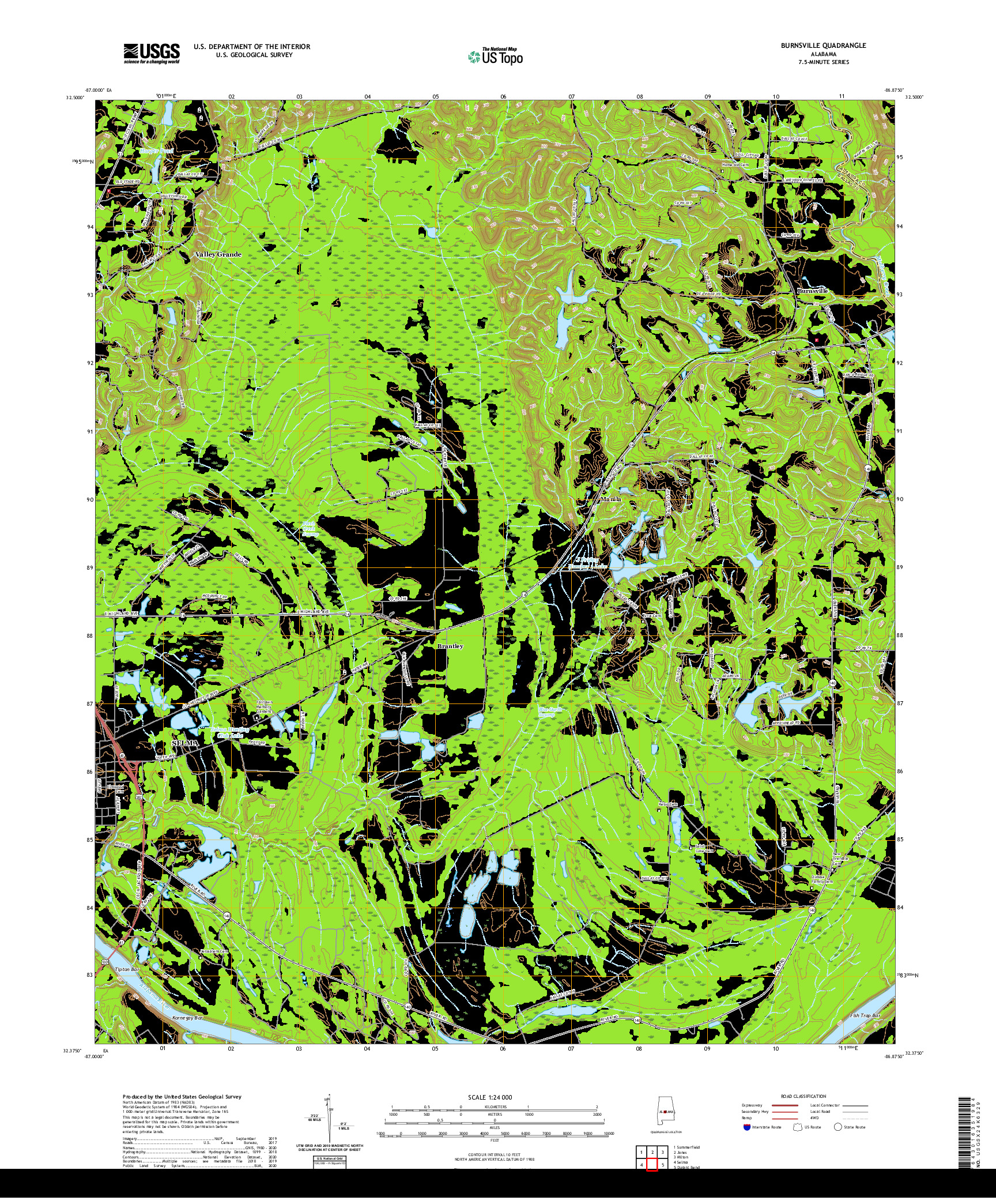 USGS US TOPO 7.5-MINUTE MAP FOR BURNSVILLE, AL 2020