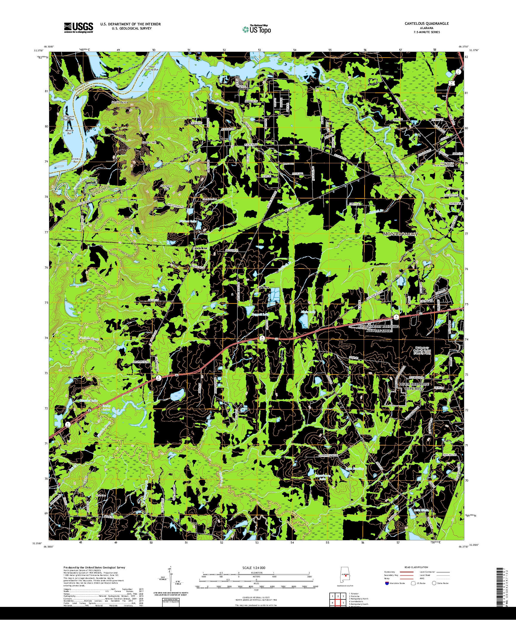 USGS US TOPO 7.5-MINUTE MAP FOR CANTELOUS, AL 2020