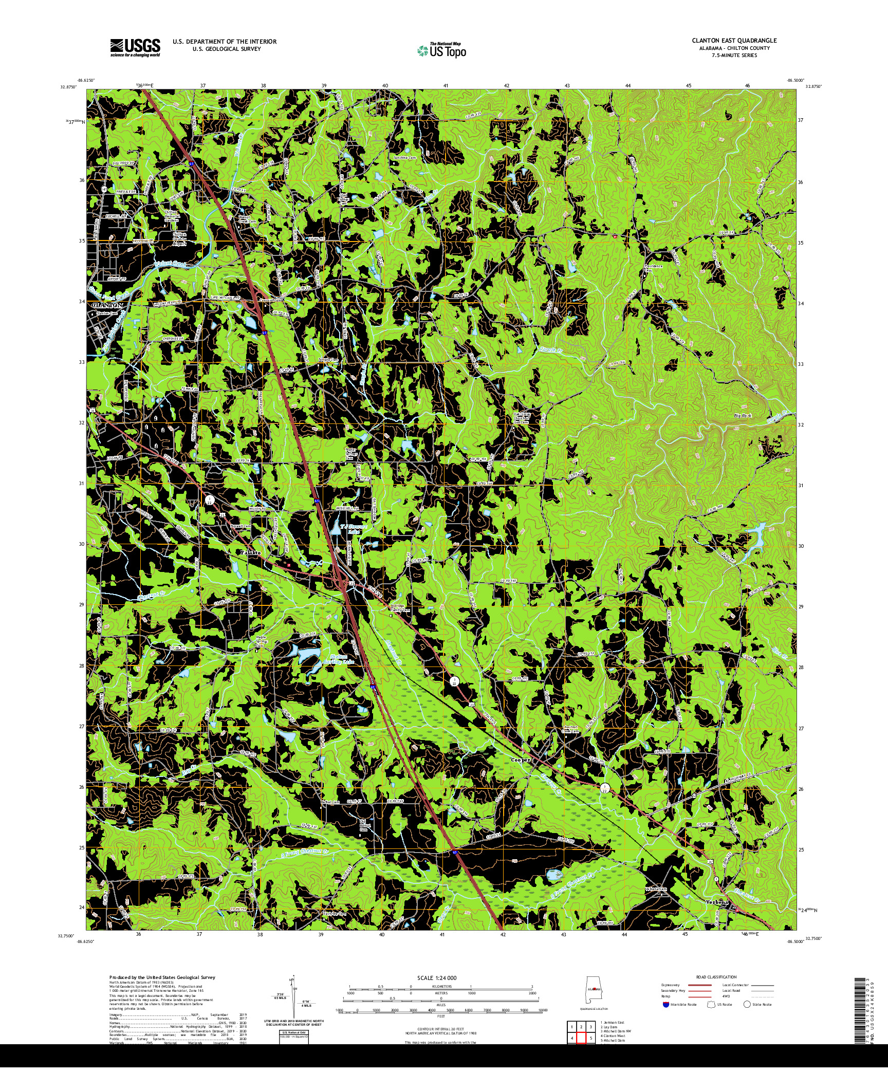 USGS US TOPO 7.5-MINUTE MAP FOR CLANTON EAST, AL 2020