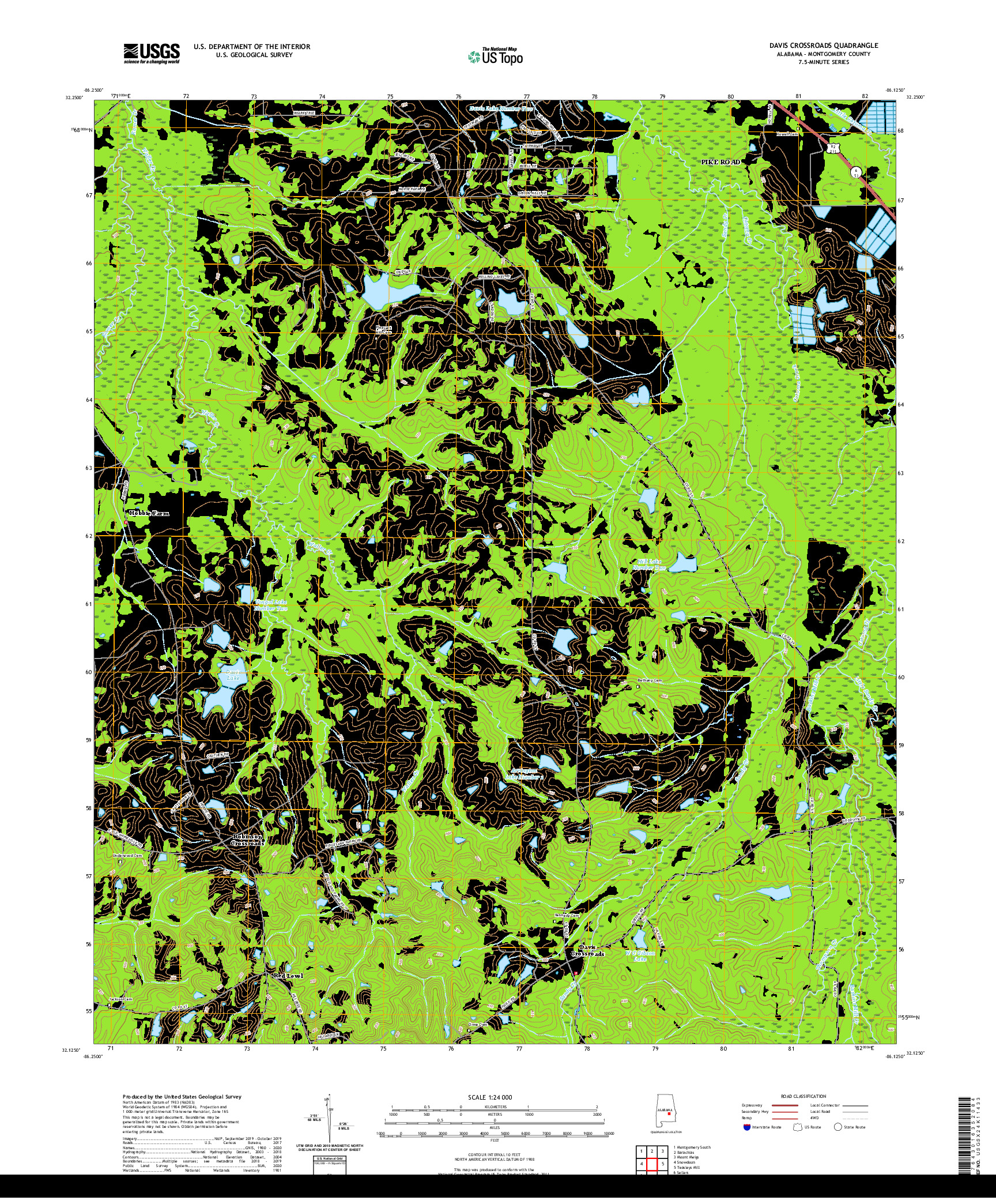 USGS US TOPO 7.5-MINUTE MAP FOR DAVIS CROSSROADS, AL 2020