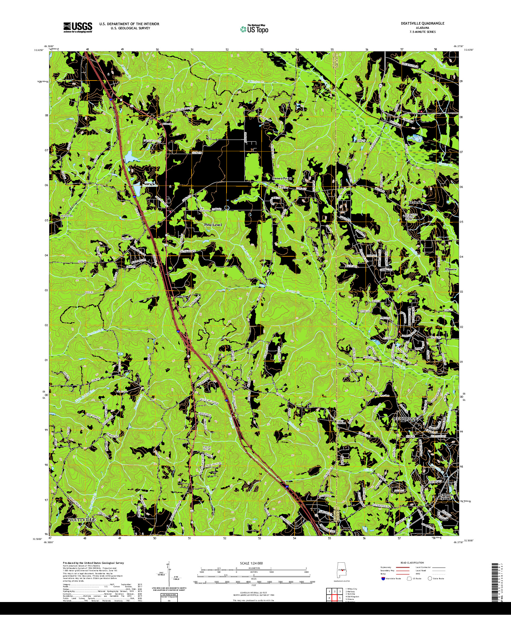 USGS US TOPO 7.5-MINUTE MAP FOR DEATSVILLE, AL 2020