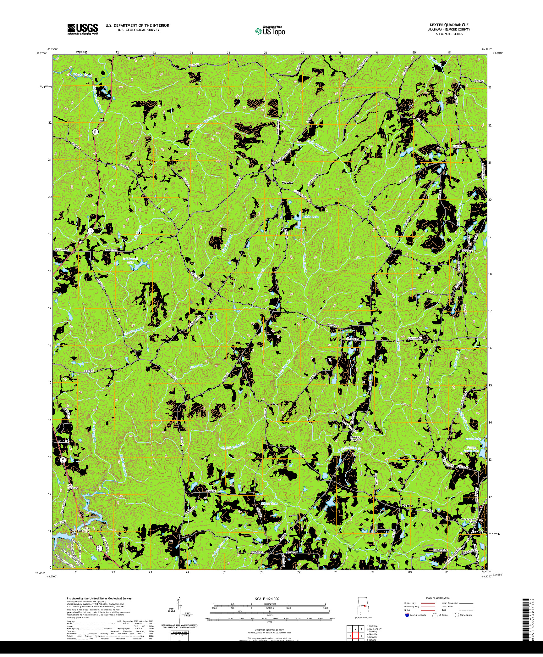 USGS US TOPO 7.5-MINUTE MAP FOR DEXTER, AL 2020