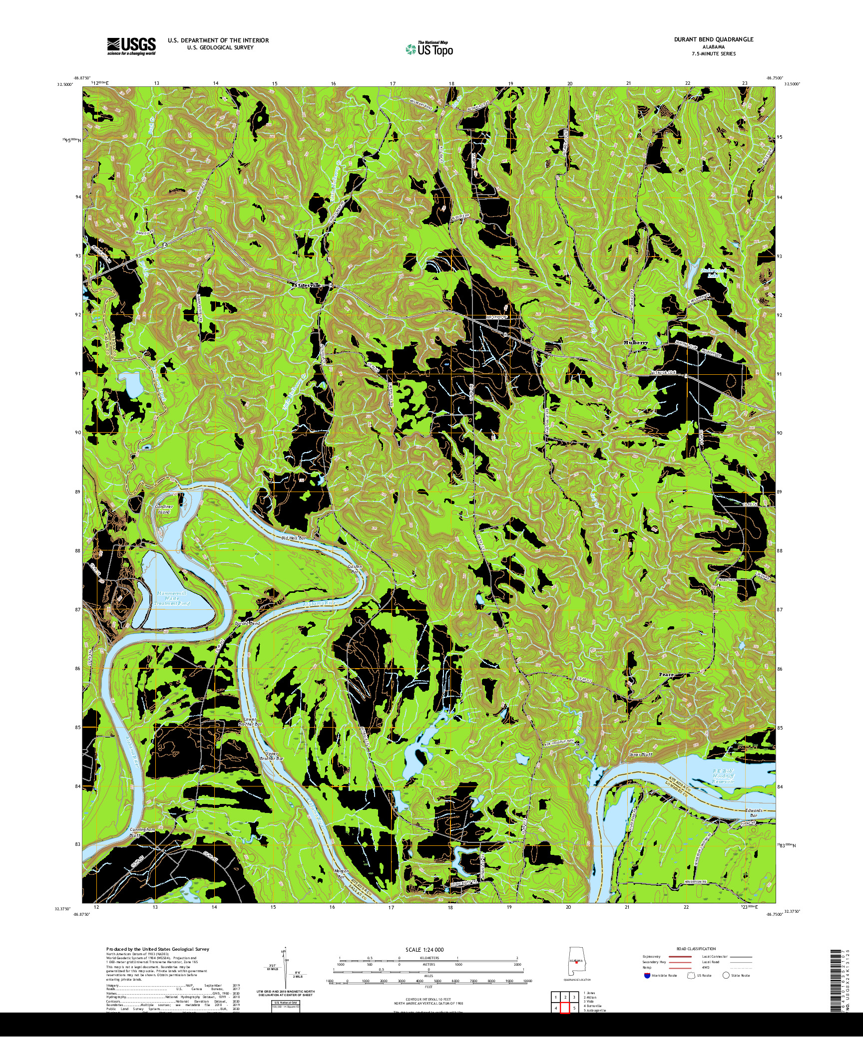 USGS US TOPO 7.5-MINUTE MAP FOR DURANT BEND, AL 2020