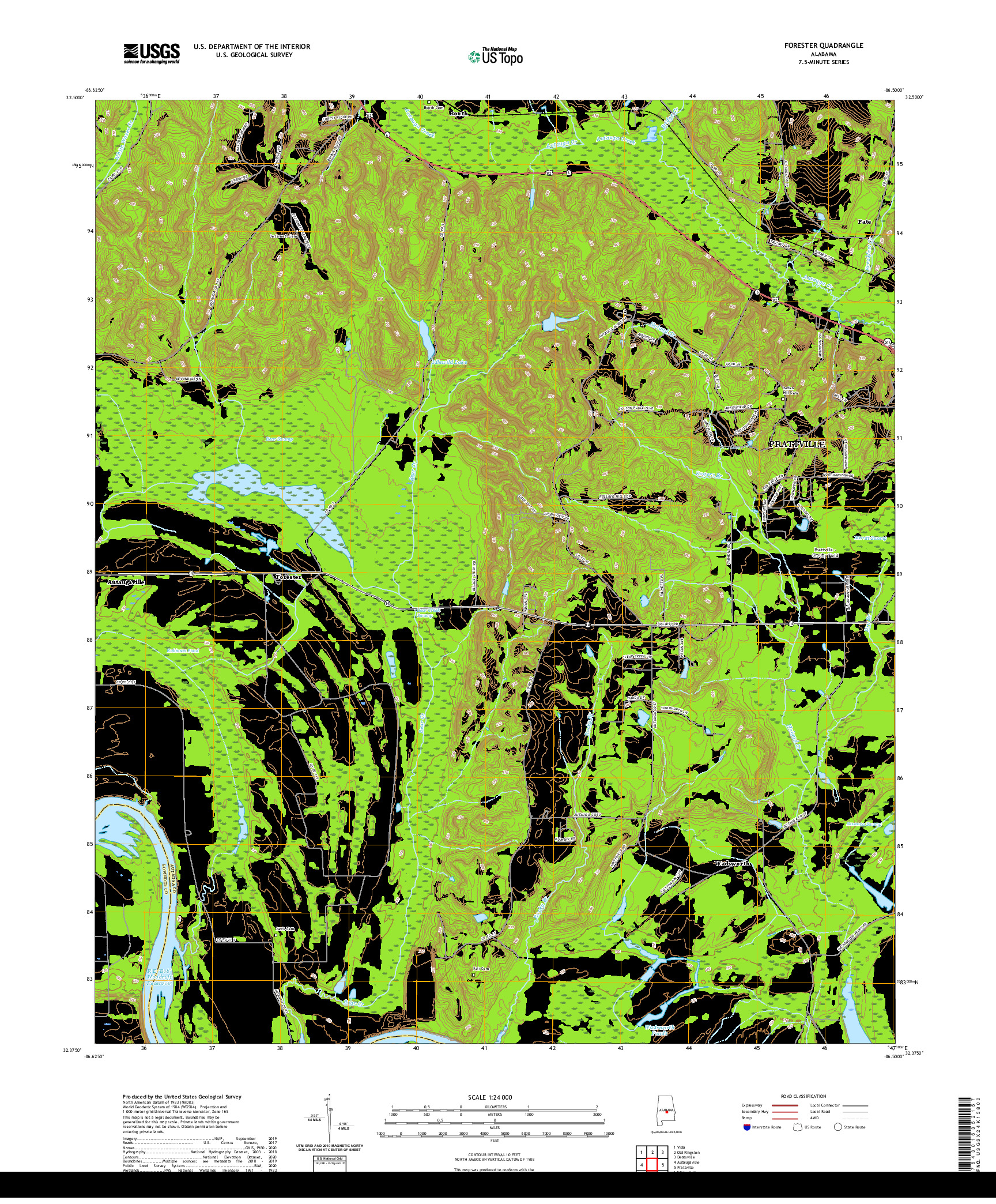 USGS US TOPO 7.5-MINUTE MAP FOR FORESTER, AL 2020