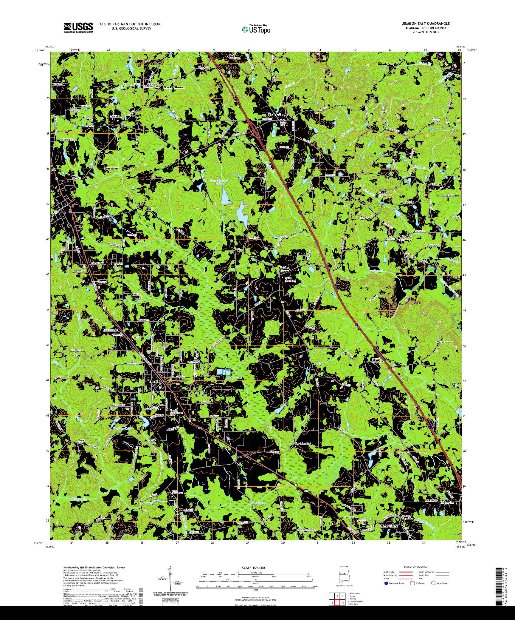 USGS US TOPO 7.5-MINUTE MAP FOR JEMISON EAST, AL 2020