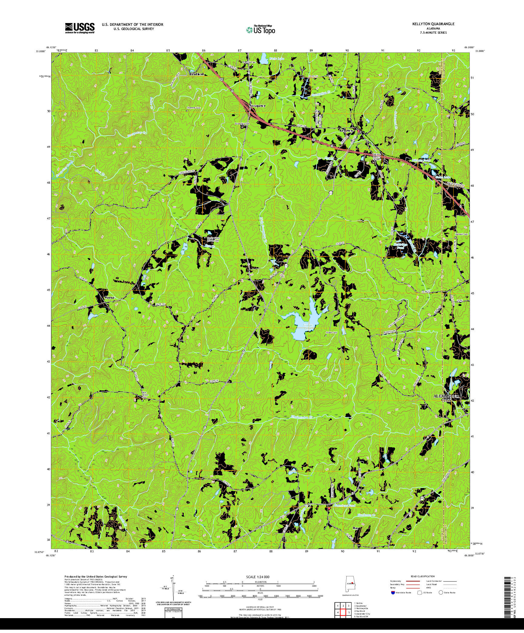 USGS US TOPO 7.5-MINUTE MAP FOR KELLYTON, AL 2020