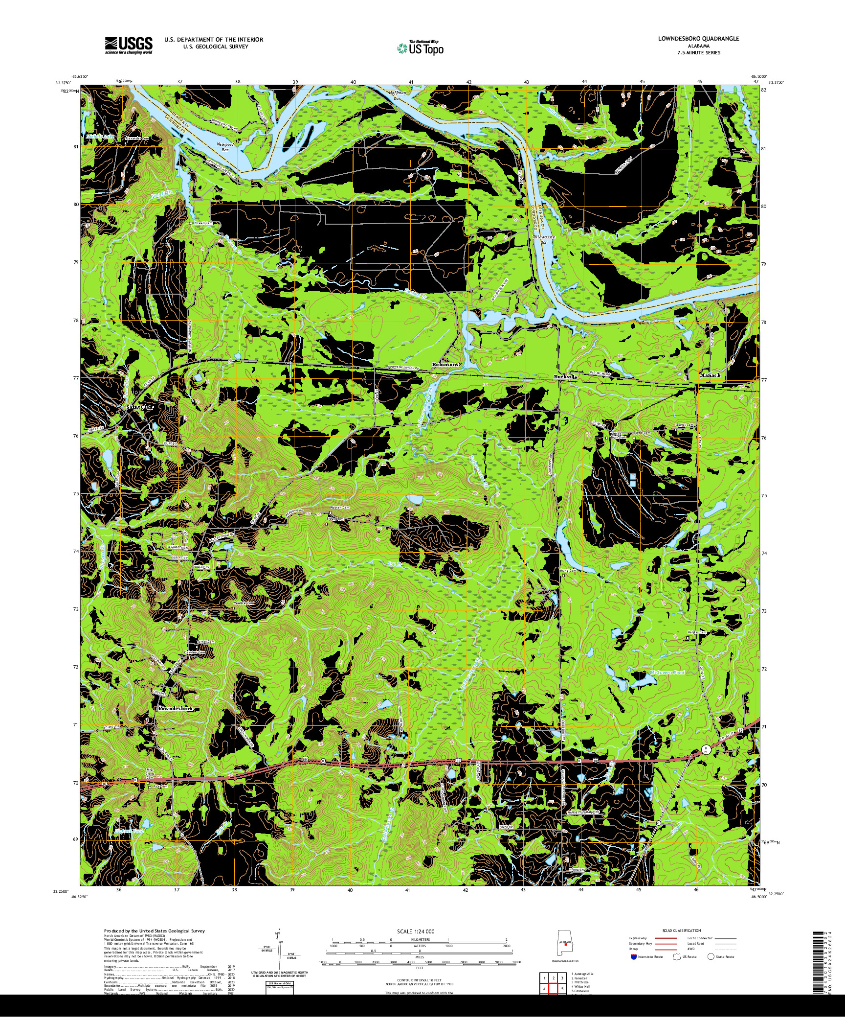 USGS US TOPO 7.5-MINUTE MAP FOR LOWNDESBORO, AL 2020