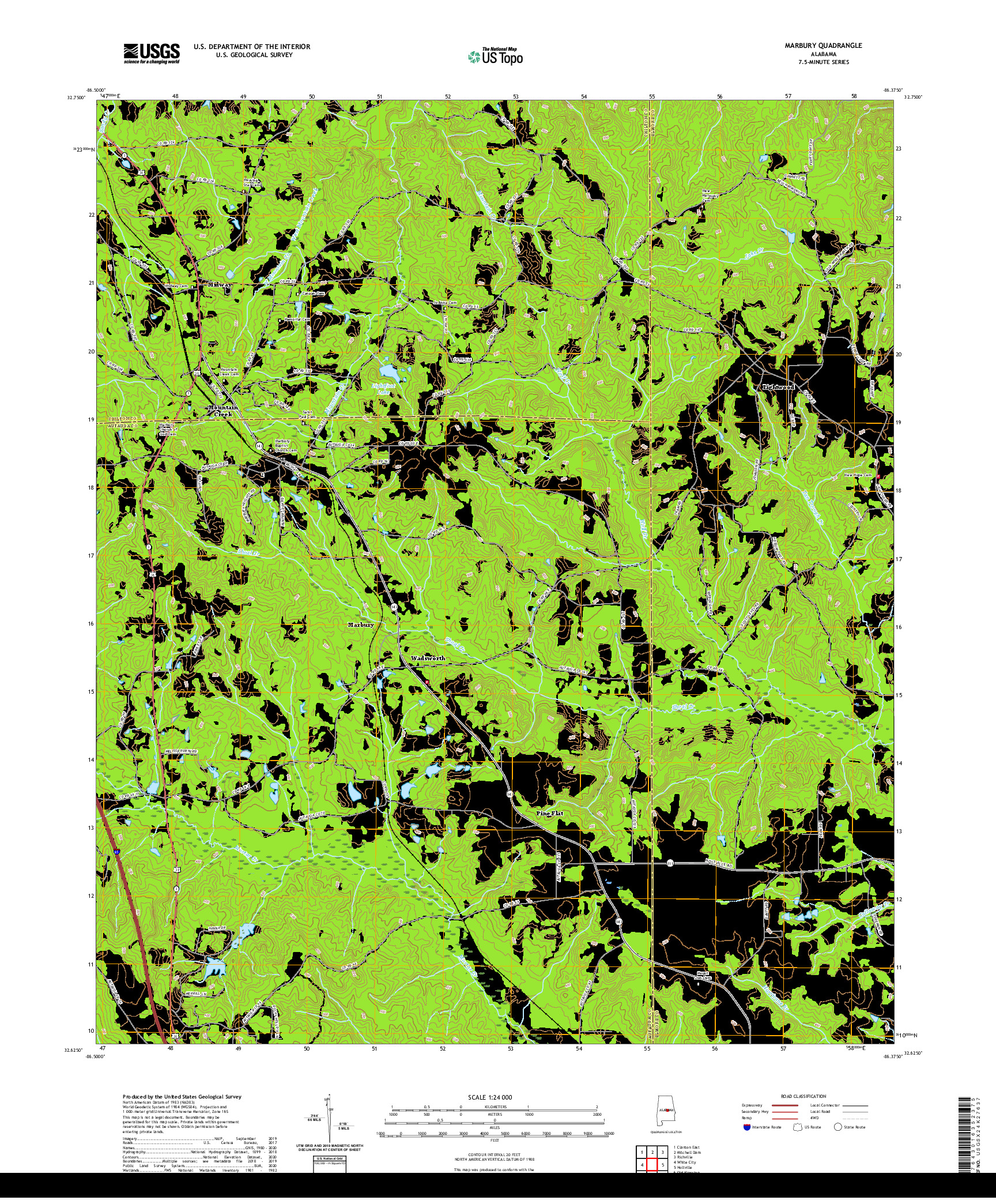 USGS US TOPO 7.5-MINUTE MAP FOR MARBURY, AL 2020