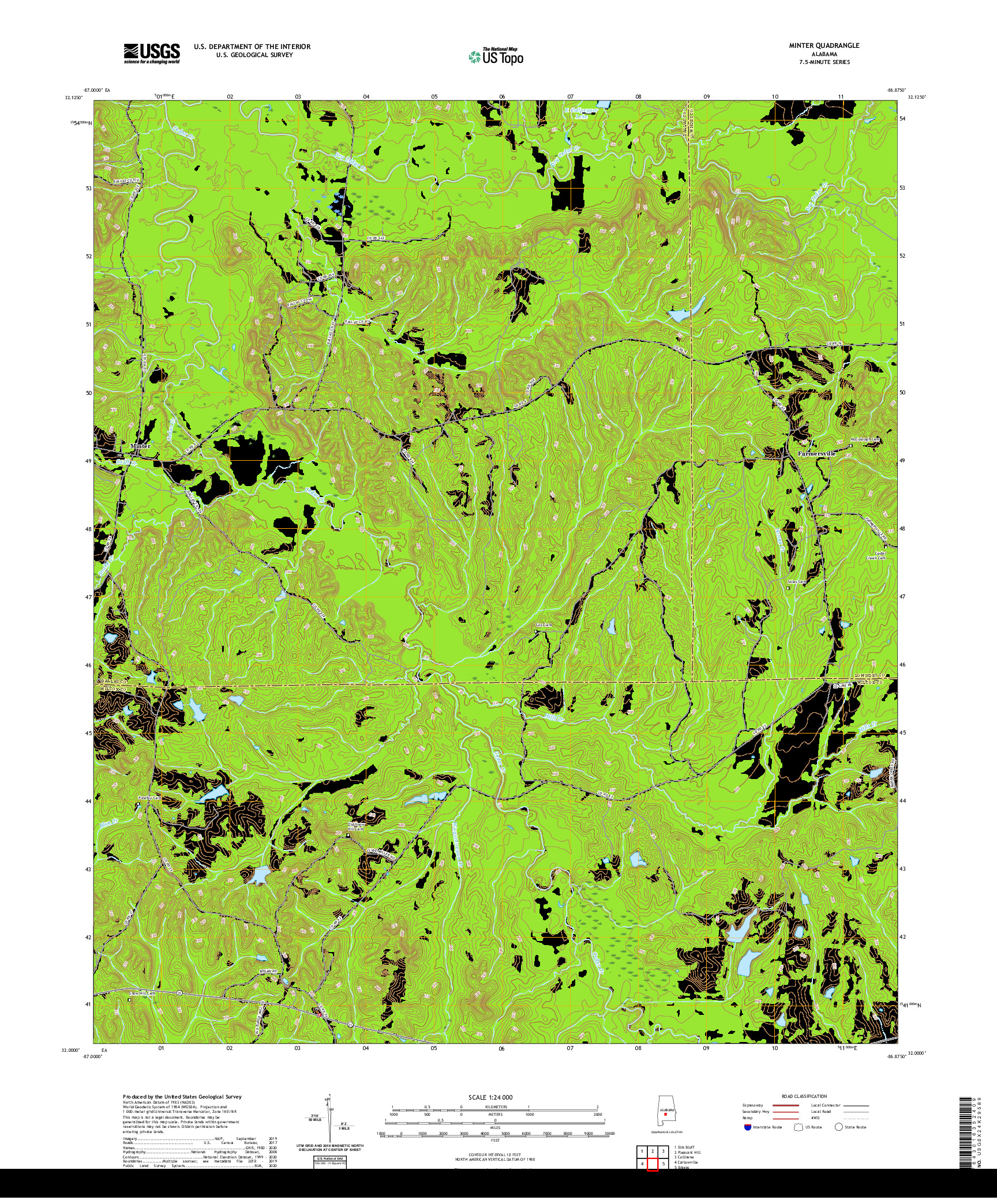 USGS US TOPO 7.5-MINUTE MAP FOR MINTER, AL 2020