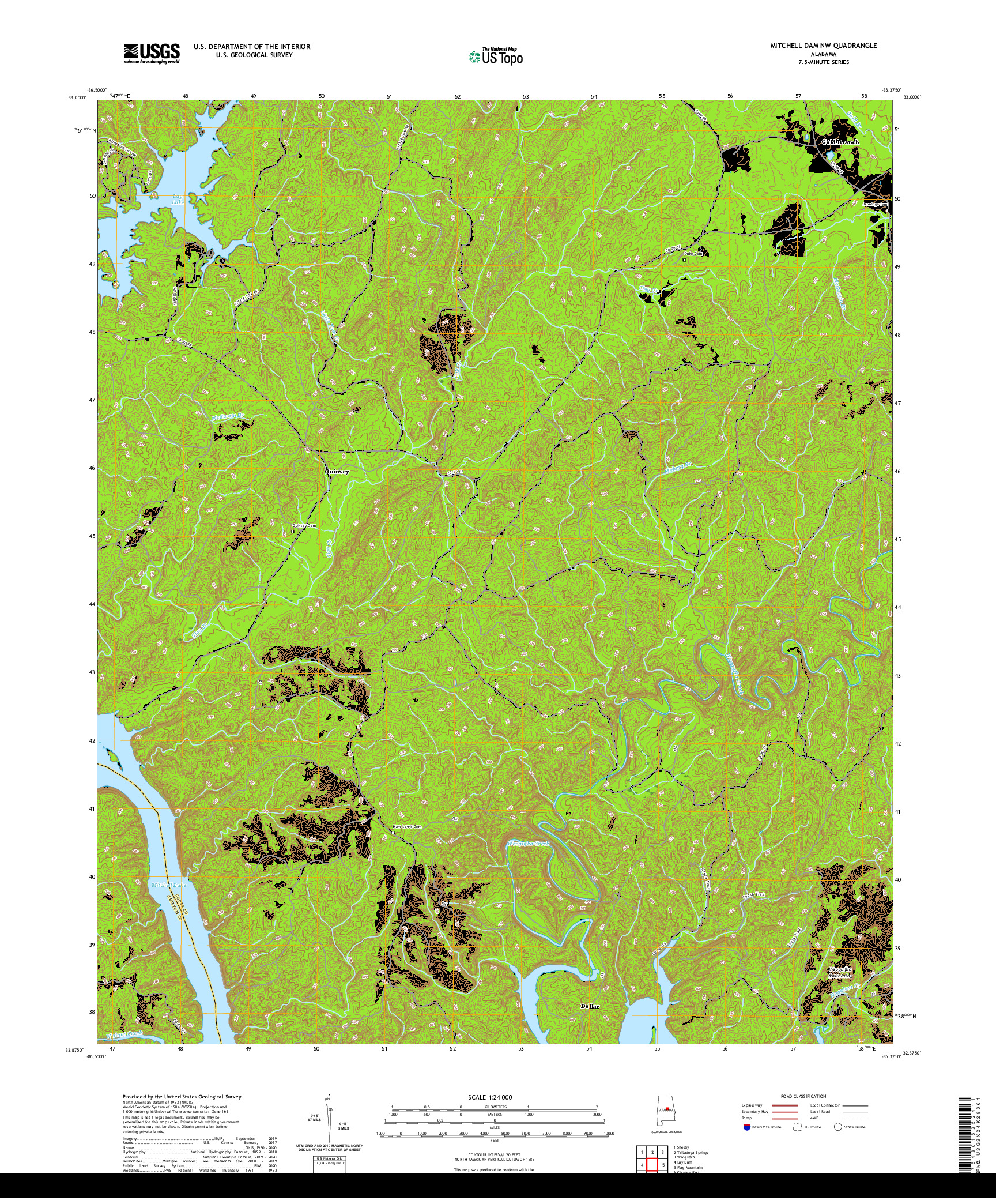 USGS US TOPO 7.5-MINUTE MAP FOR MITCHELL DAM NW, AL 2020