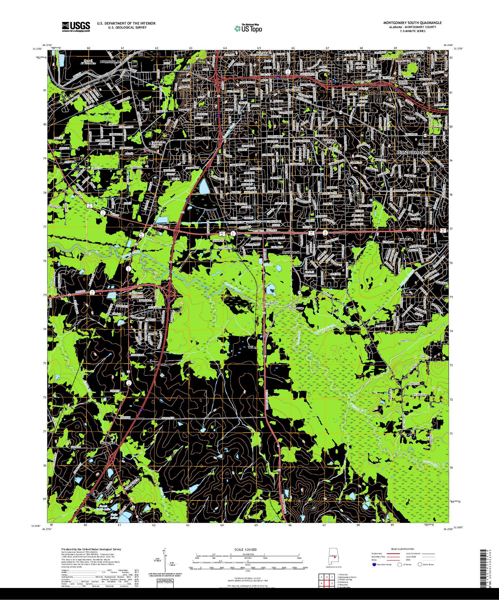 USGS US TOPO 7.5-MINUTE MAP FOR MONTGOMERY SOUTH, AL 2020