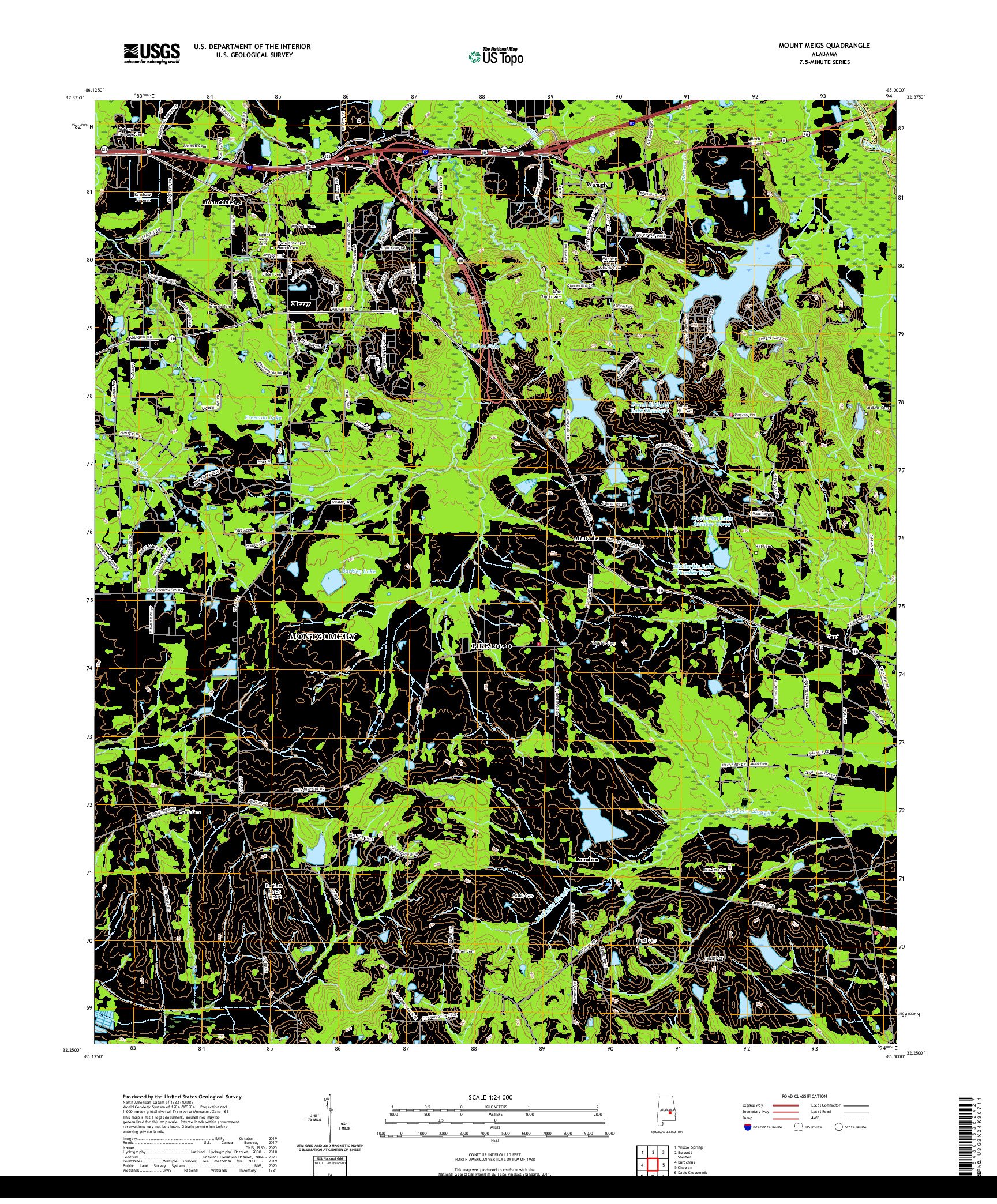 USGS US TOPO 7.5-MINUTE MAP FOR MOUNT MEIGS, AL 2020