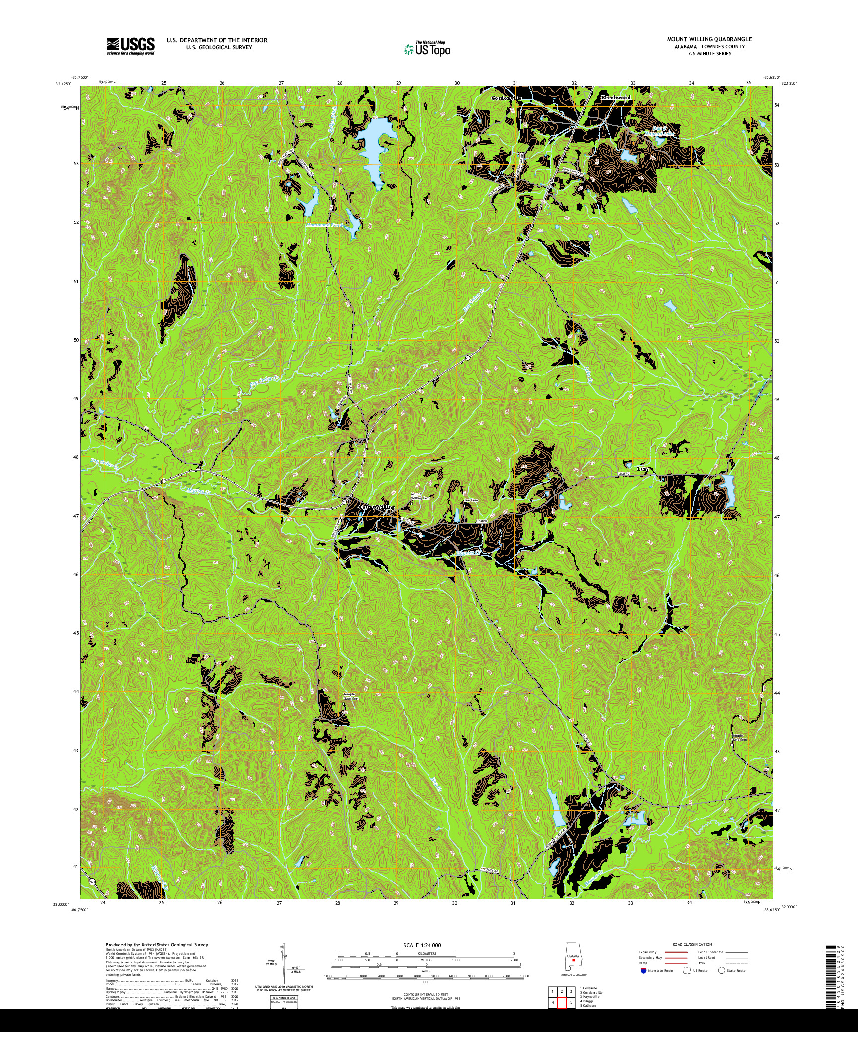 USGS US TOPO 7.5-MINUTE MAP FOR MOUNT WILLING, AL 2020