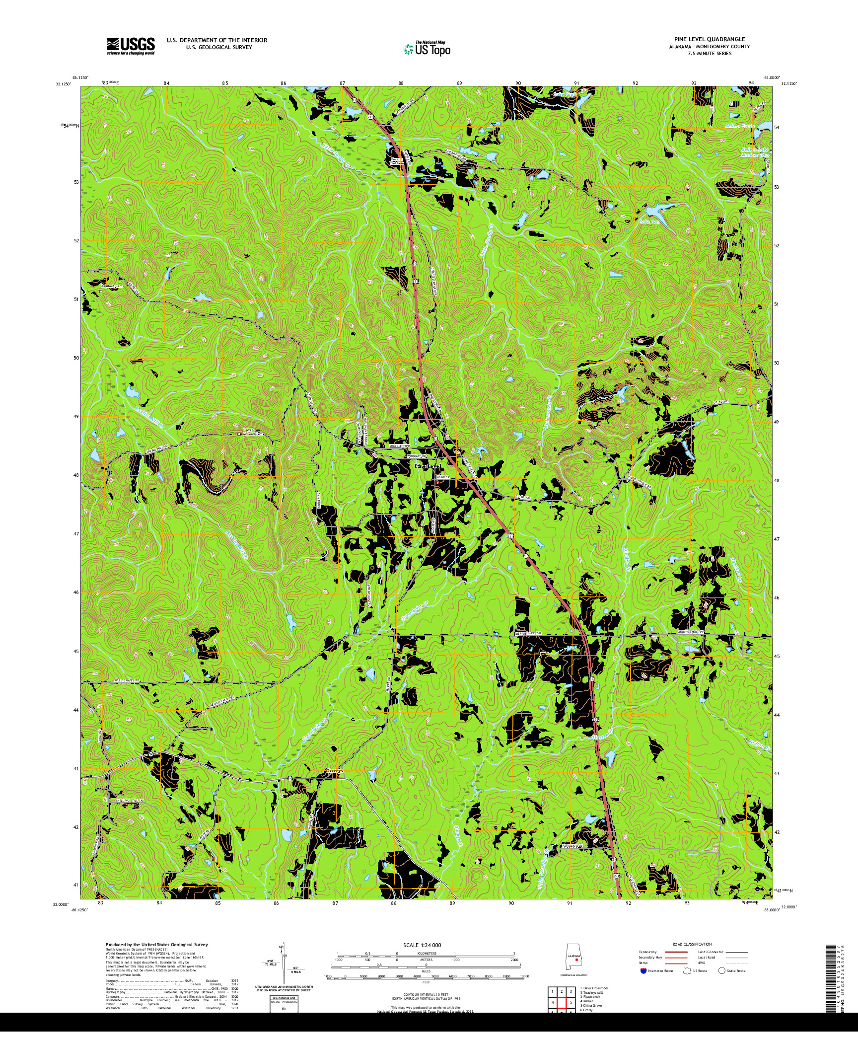 USGS US TOPO 7.5-MINUTE MAP FOR PINE LEVEL, AL 2020