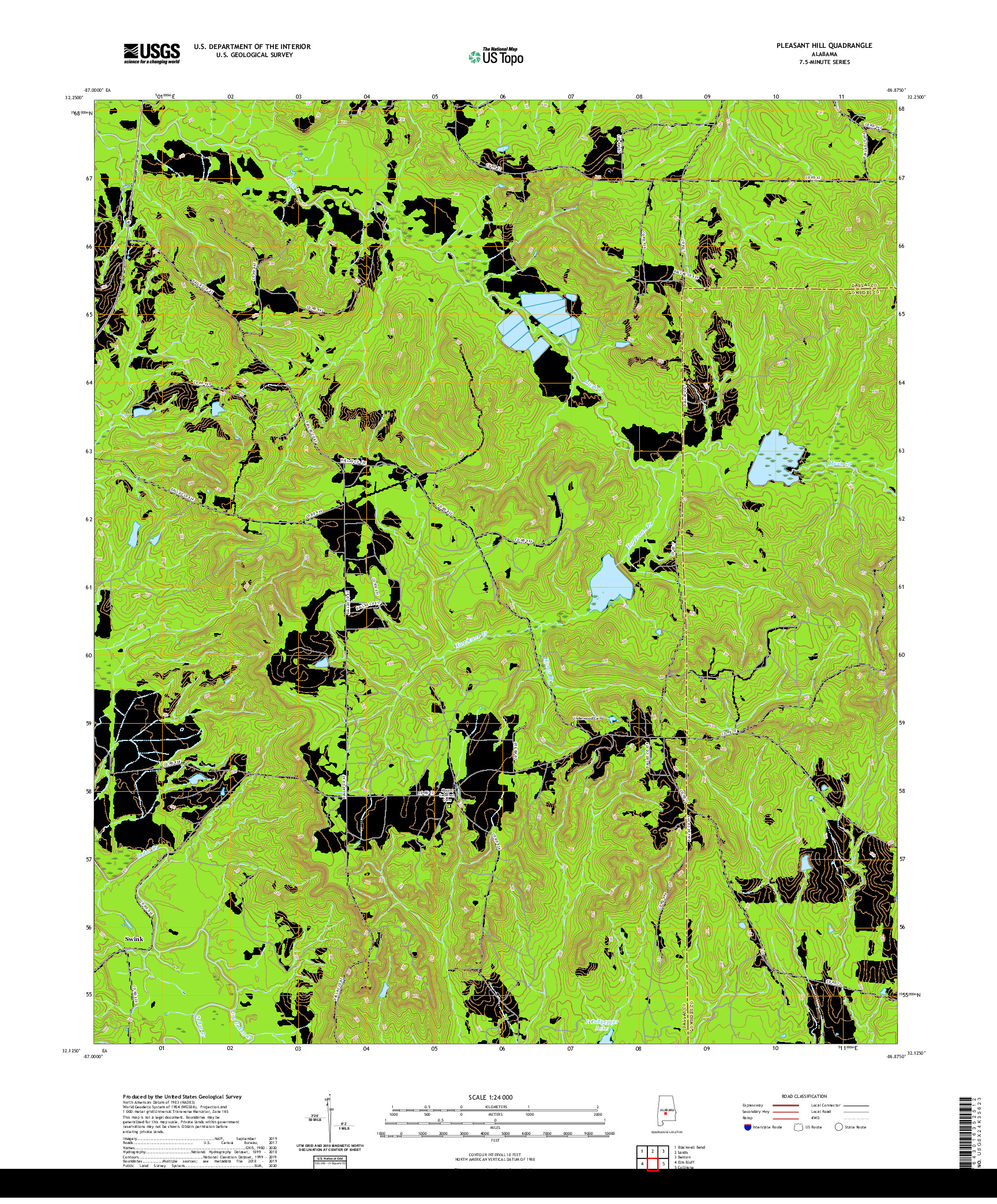 USGS US TOPO 7.5-MINUTE MAP FOR PLEASANT HILL, AL 2020