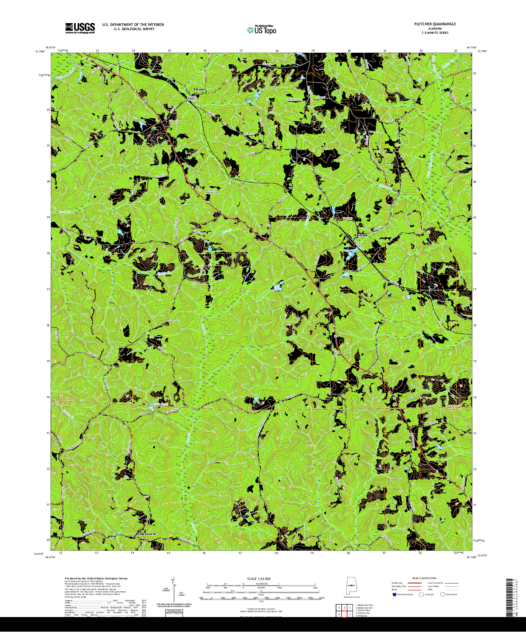 USGS US TOPO 7.5-MINUTE MAP FOR PLETCHER, AL 2020