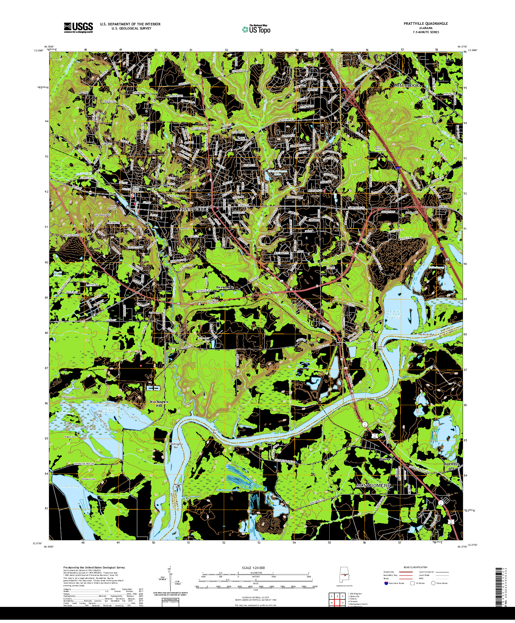 USGS US TOPO 7.5-MINUTE MAP FOR PRATTVILLE, AL 2020