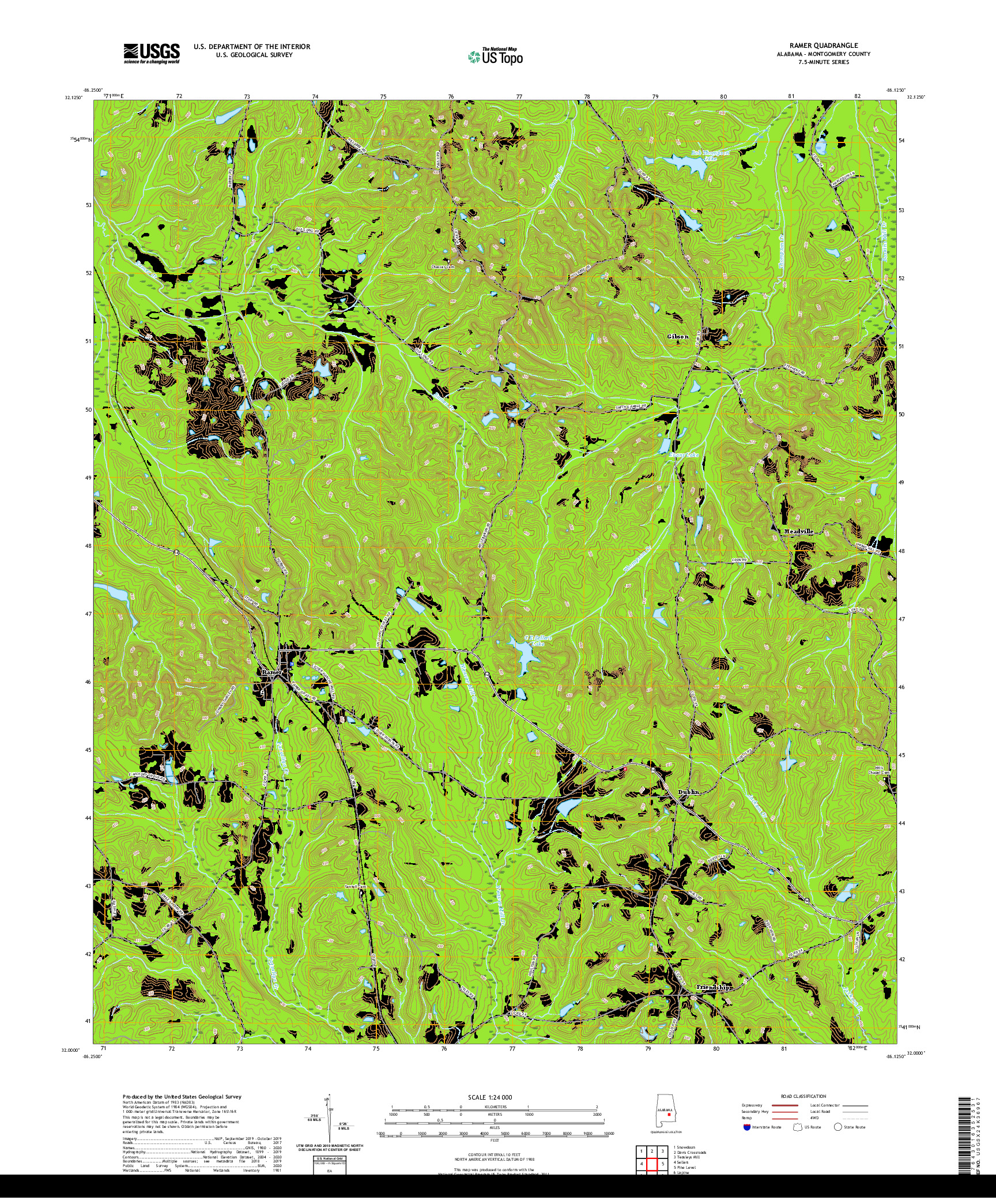 USGS US TOPO 7.5-MINUTE MAP FOR RAMER, AL 2020