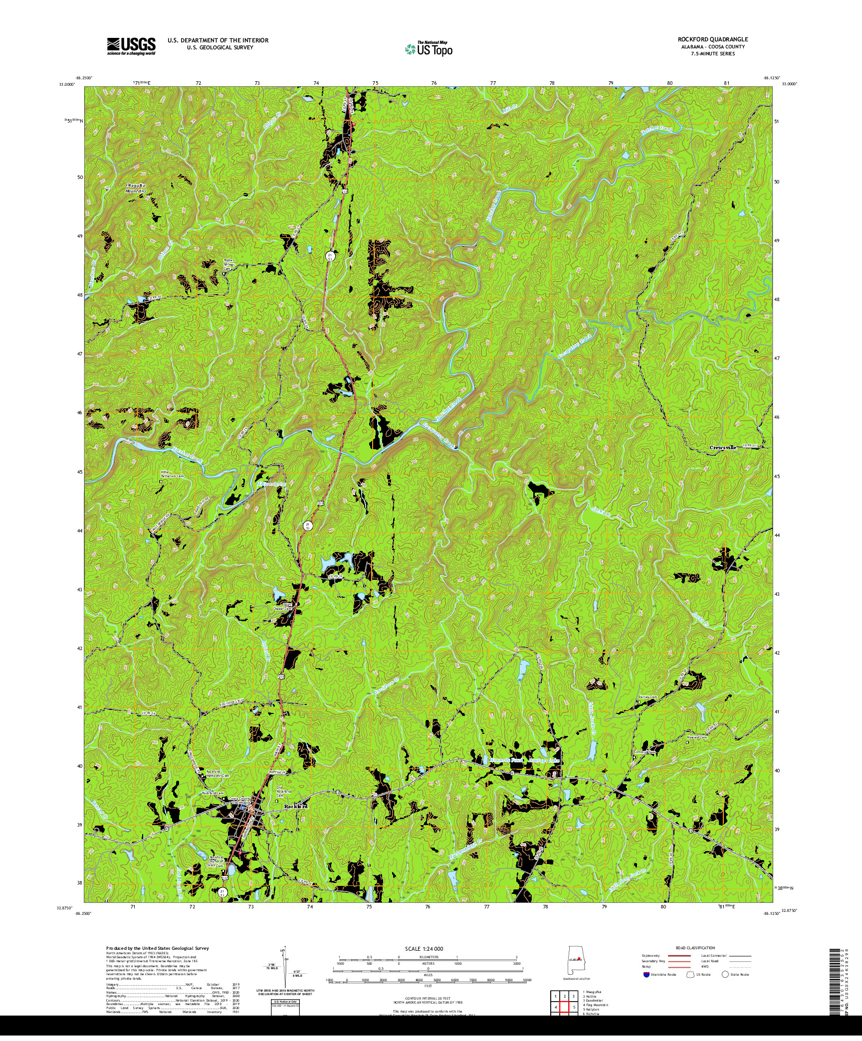 USGS US TOPO 7.5-MINUTE MAP FOR ROCKFORD, AL 2020