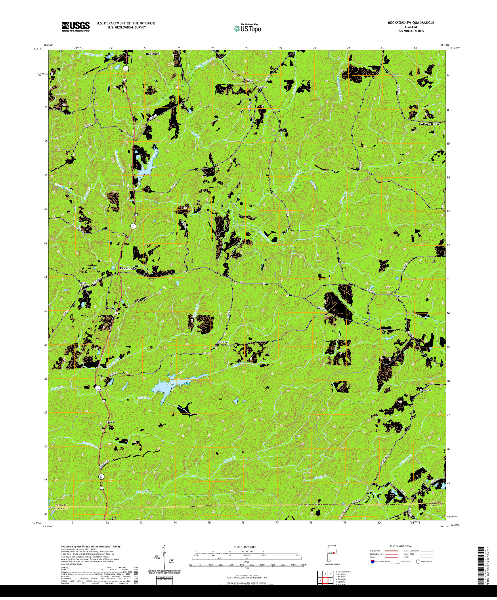 USGS US TOPO 7.5-MINUTE MAP FOR ROCKFORD SW, AL 2020