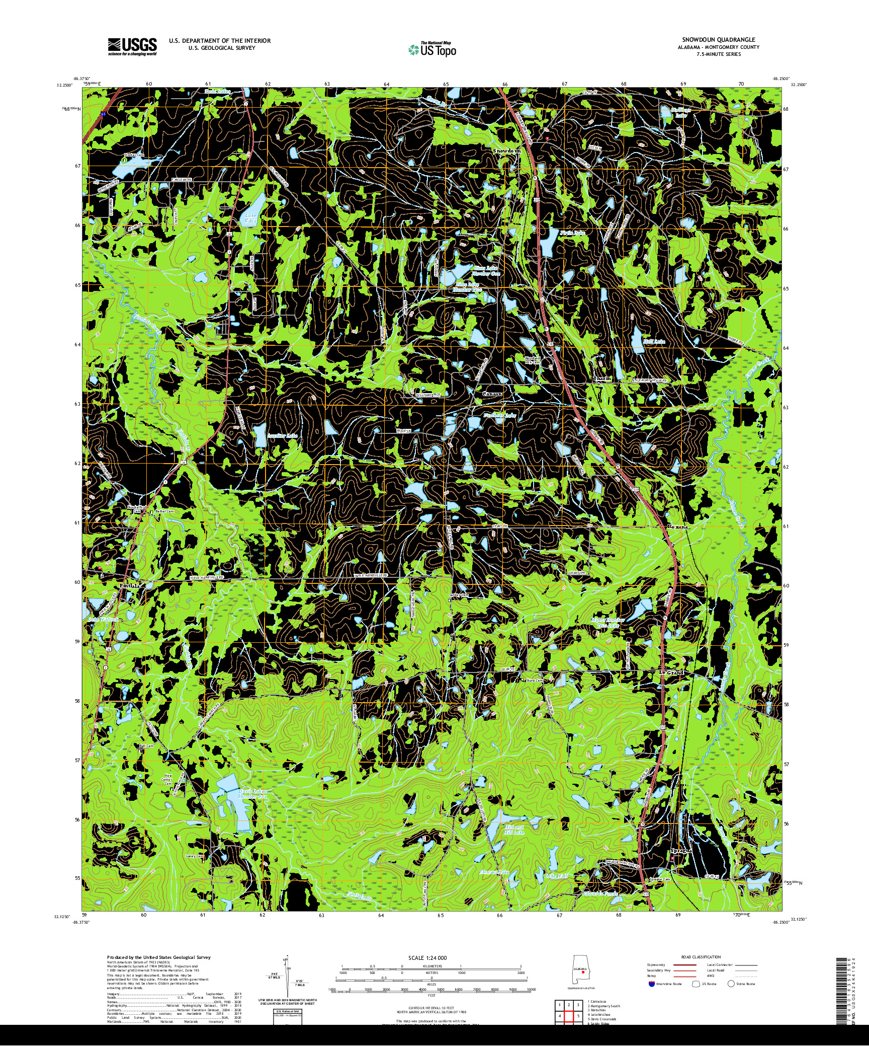 USGS US TOPO 7.5-MINUTE MAP FOR SNOWDOUN, AL 2020