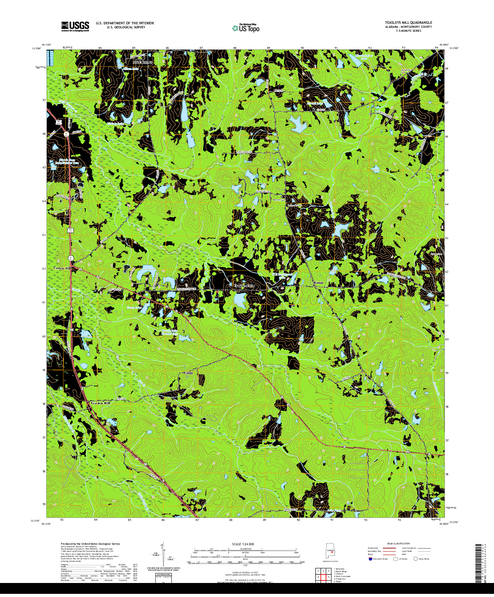 USGS US TOPO 7.5-MINUTE MAP FOR TEASLEYS MILL, AL 2020