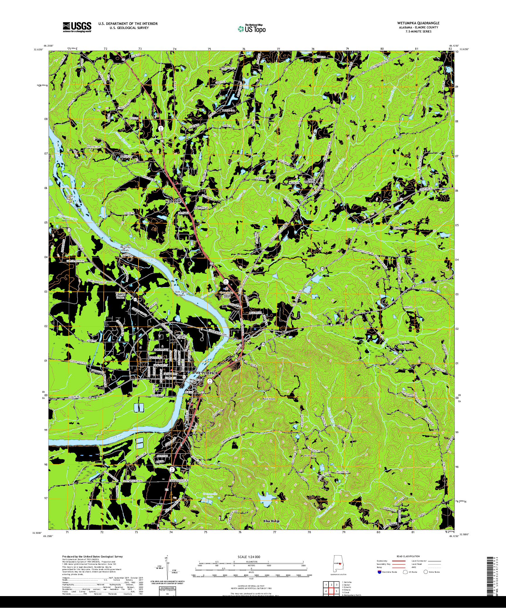 USGS US TOPO 7.5-MINUTE MAP FOR WETUMPKA, AL 2020