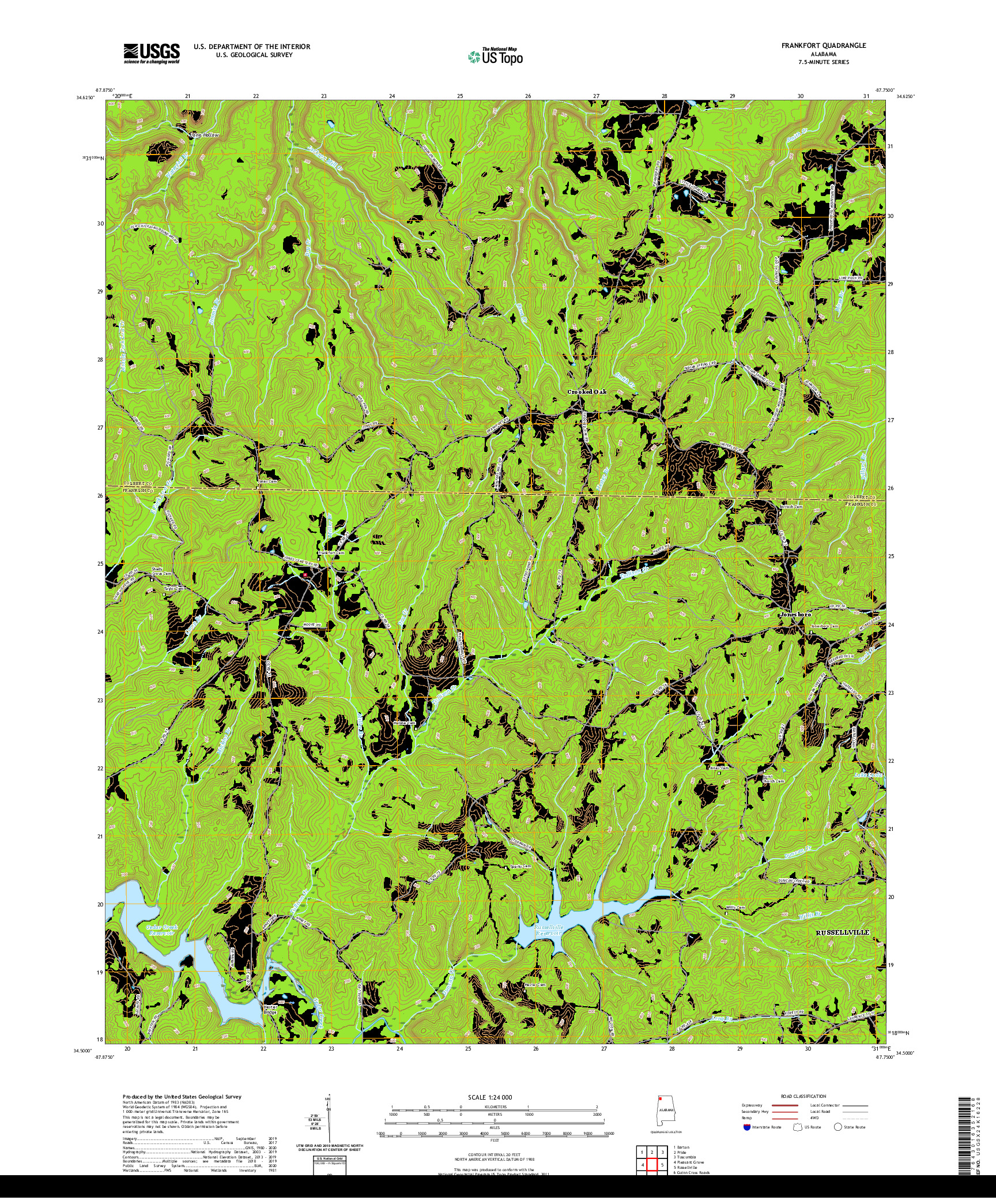 USGS US TOPO 7.5-MINUTE MAP FOR FRANKFORT, AL 2020