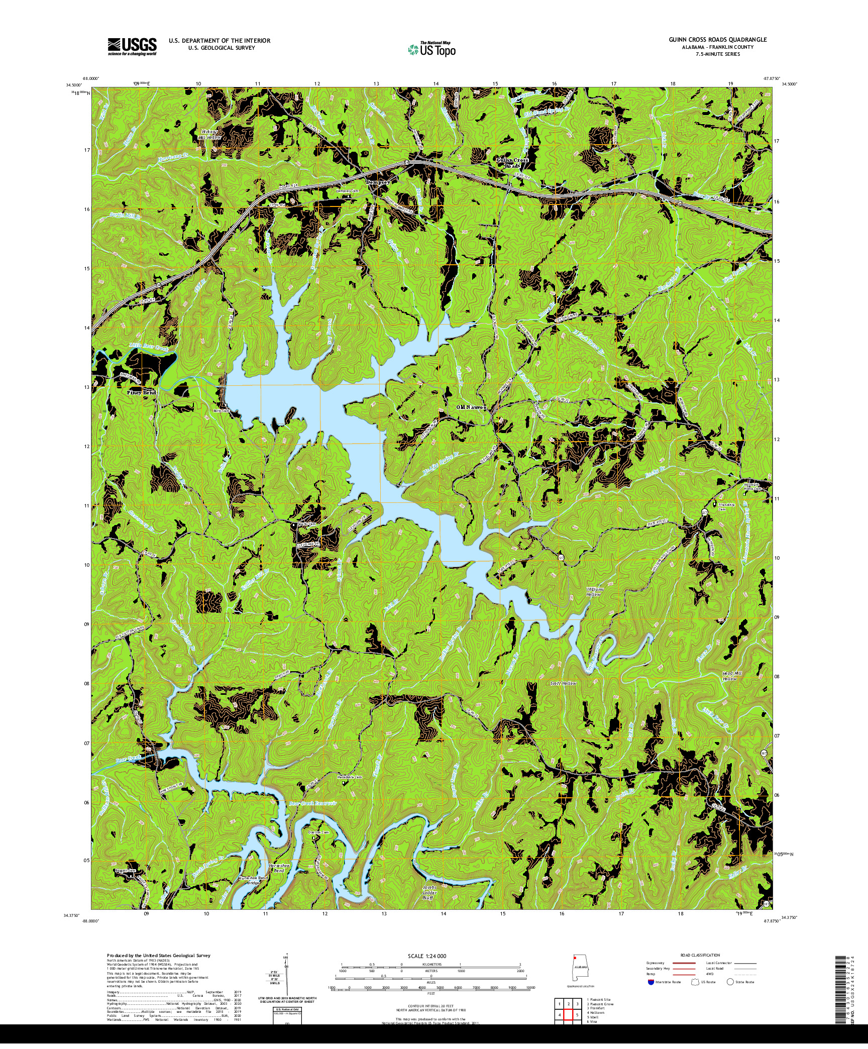 USGS US TOPO 7.5-MINUTE MAP FOR GUINN CROSS ROADS, AL 2020
