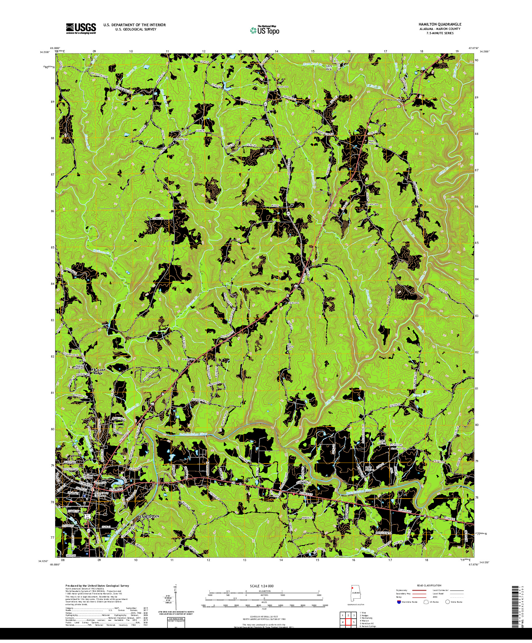 USGS US TOPO 7.5-MINUTE MAP FOR HAMILTON, AL 2020