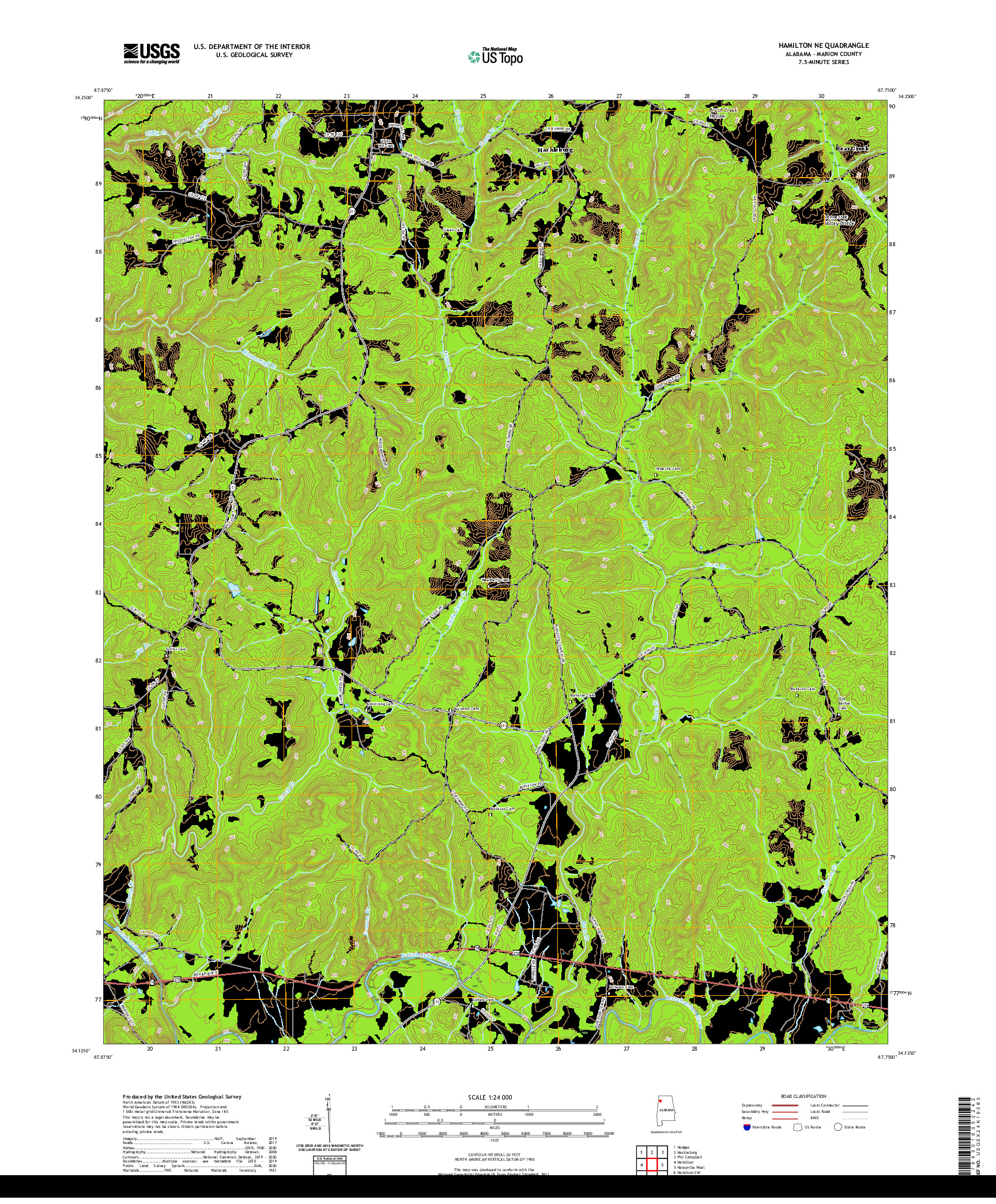 USGS US TOPO 7.5-MINUTE MAP FOR HAMILTON NE, AL 2020