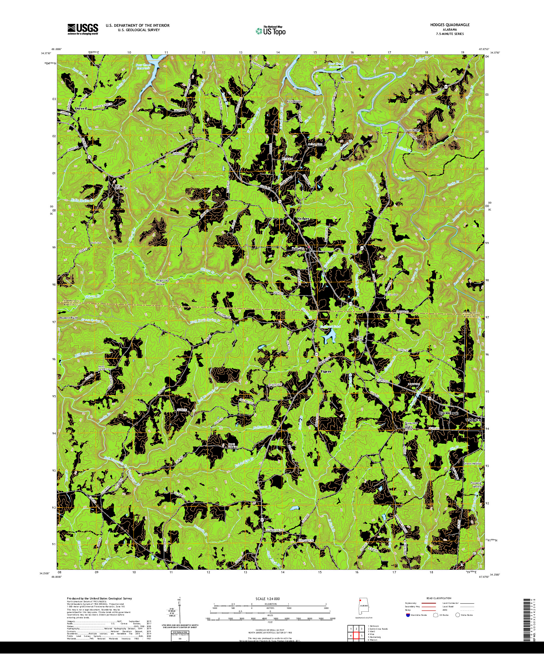 USGS US TOPO 7.5-MINUTE MAP FOR HODGES, AL 2020